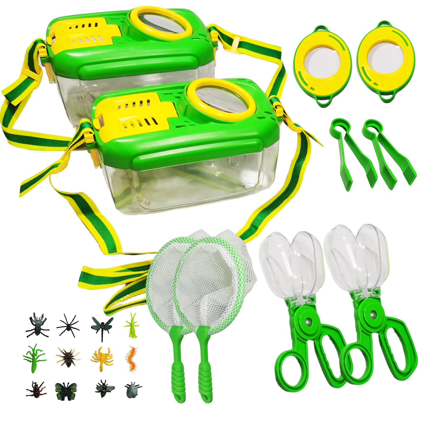 Kit d'exploration en Plein air Jouet d'extérieur 22 Pièces -Kit de Capture d'insectes, Boussole, Loupe, Microscope, Cadeau d'exploration Camping Nature éducatifs pour Partir de 3 Ans