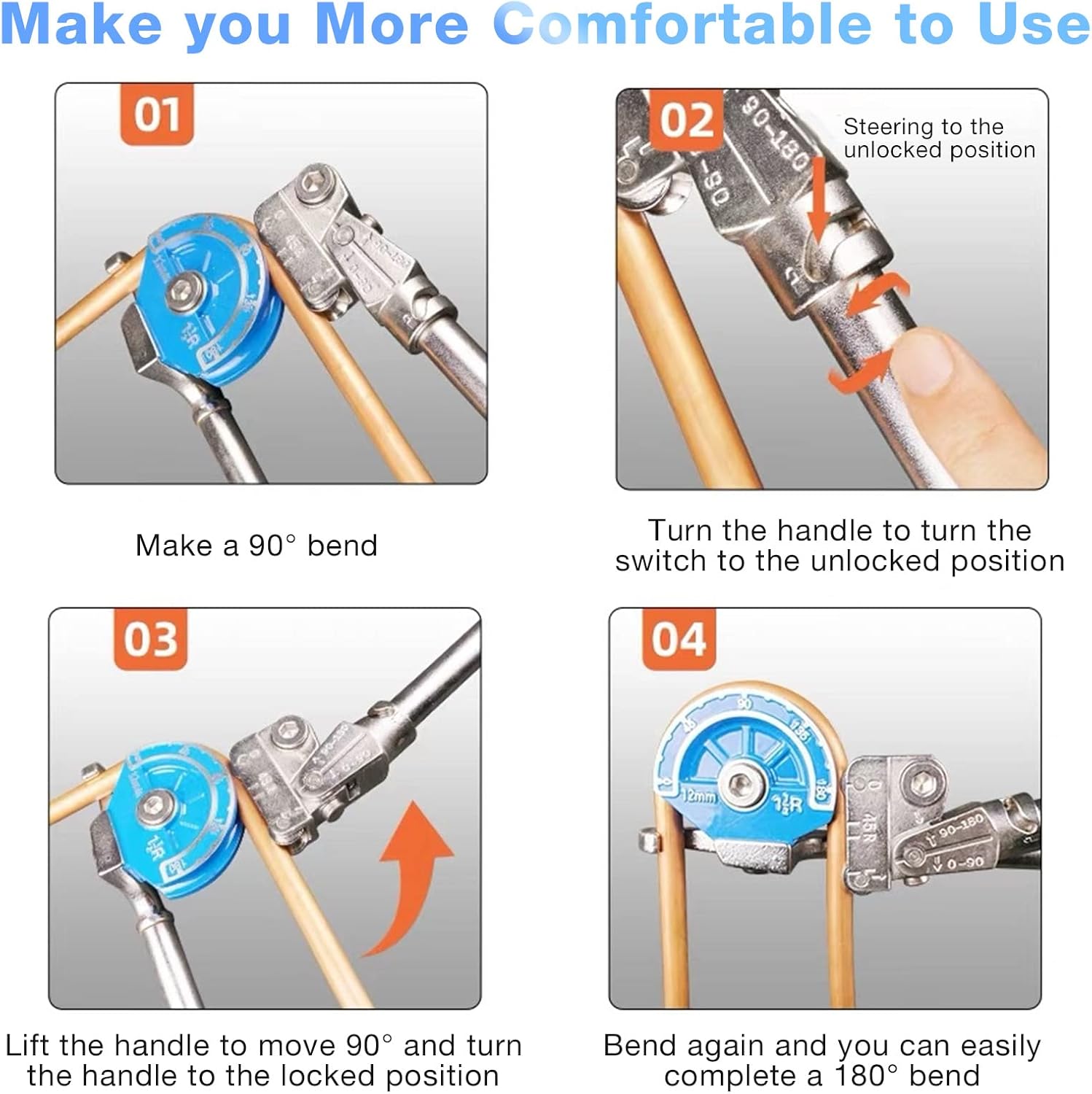 180 Degree Tube Bender Heavy Duty Manual Pipe Bender for Brass Aluminum Stainless Steel Tubing Tool
