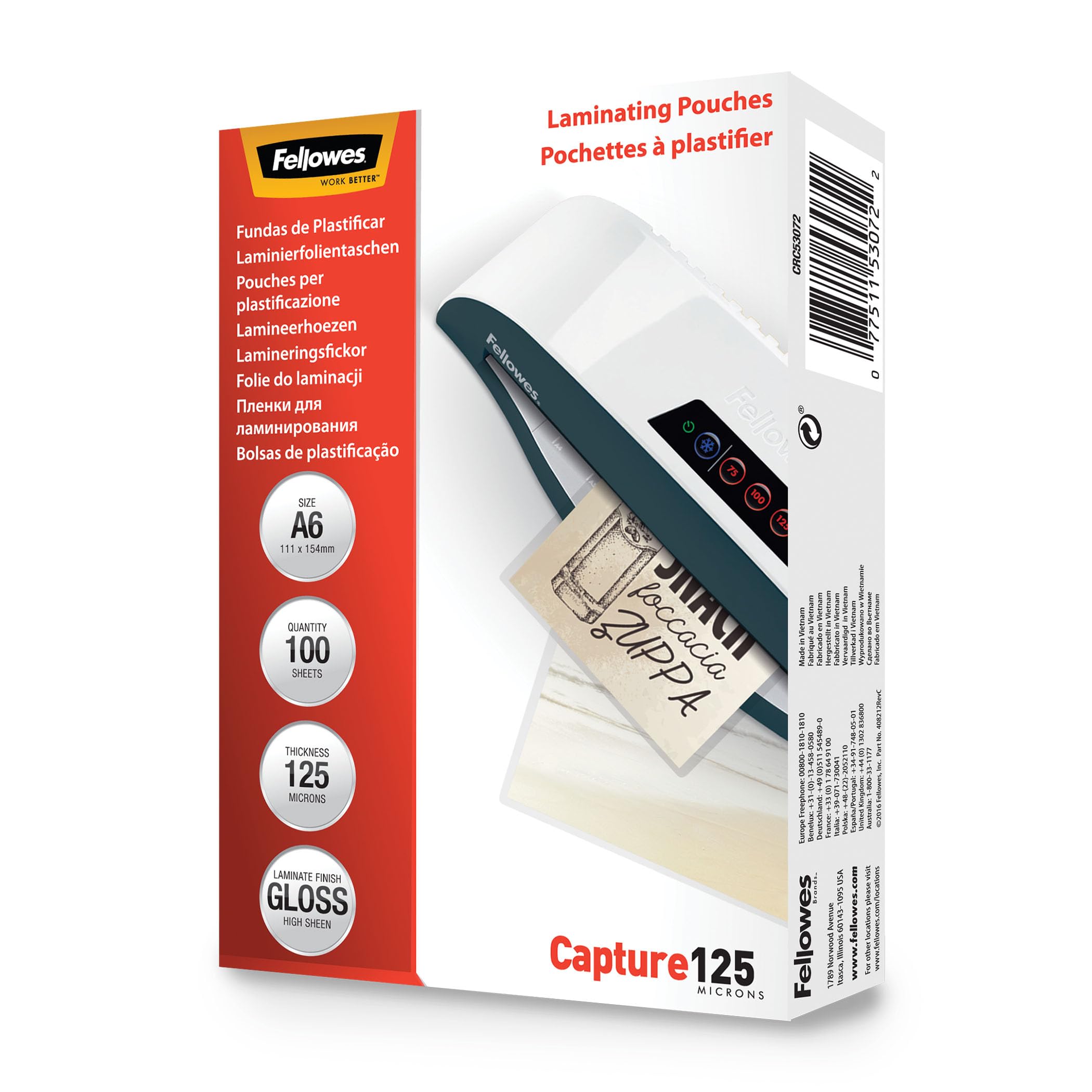 Fellowes A6 Glossy 125 Micron Laminating Pouch - 100 pack