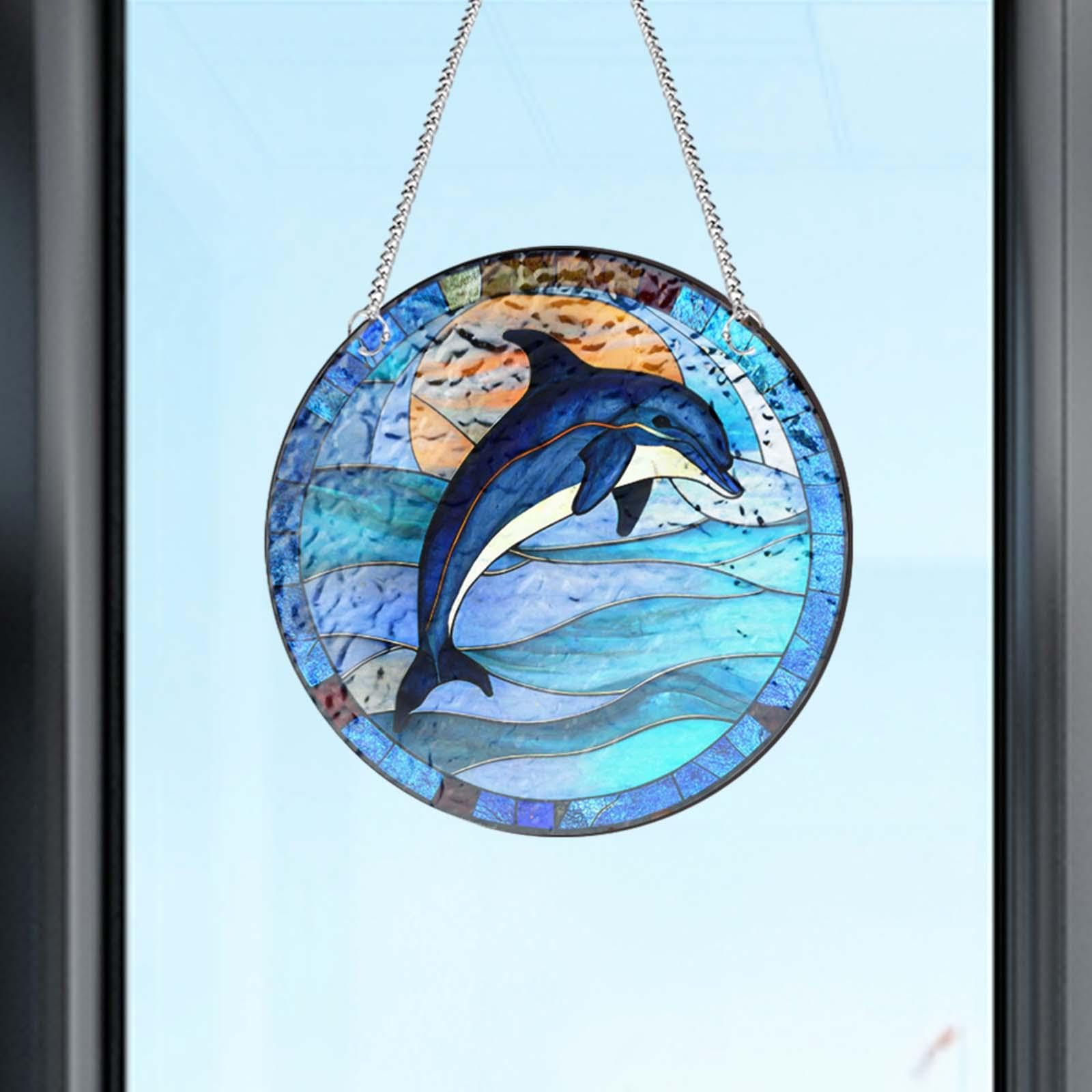 イルカのサンキャッチャーのパネル」ステンドグラス