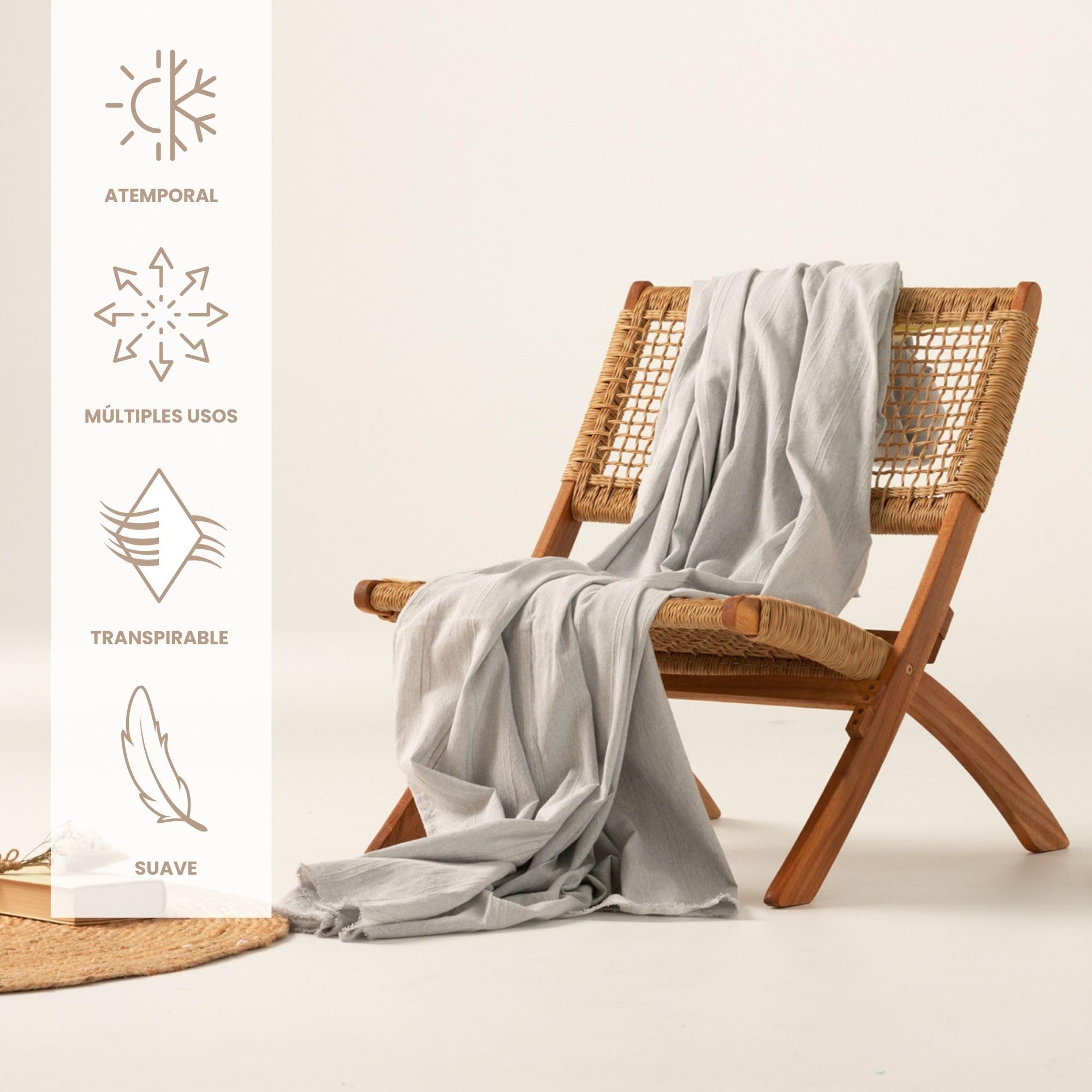 GAMUSI Funda sofá 2 plazas Multiusos, Colcha Cama 90/105 cm, Jarapa Foulard cubrecama Mantas de Sofa Suave Resistente Liso - 180x280 cm, Gris Claro