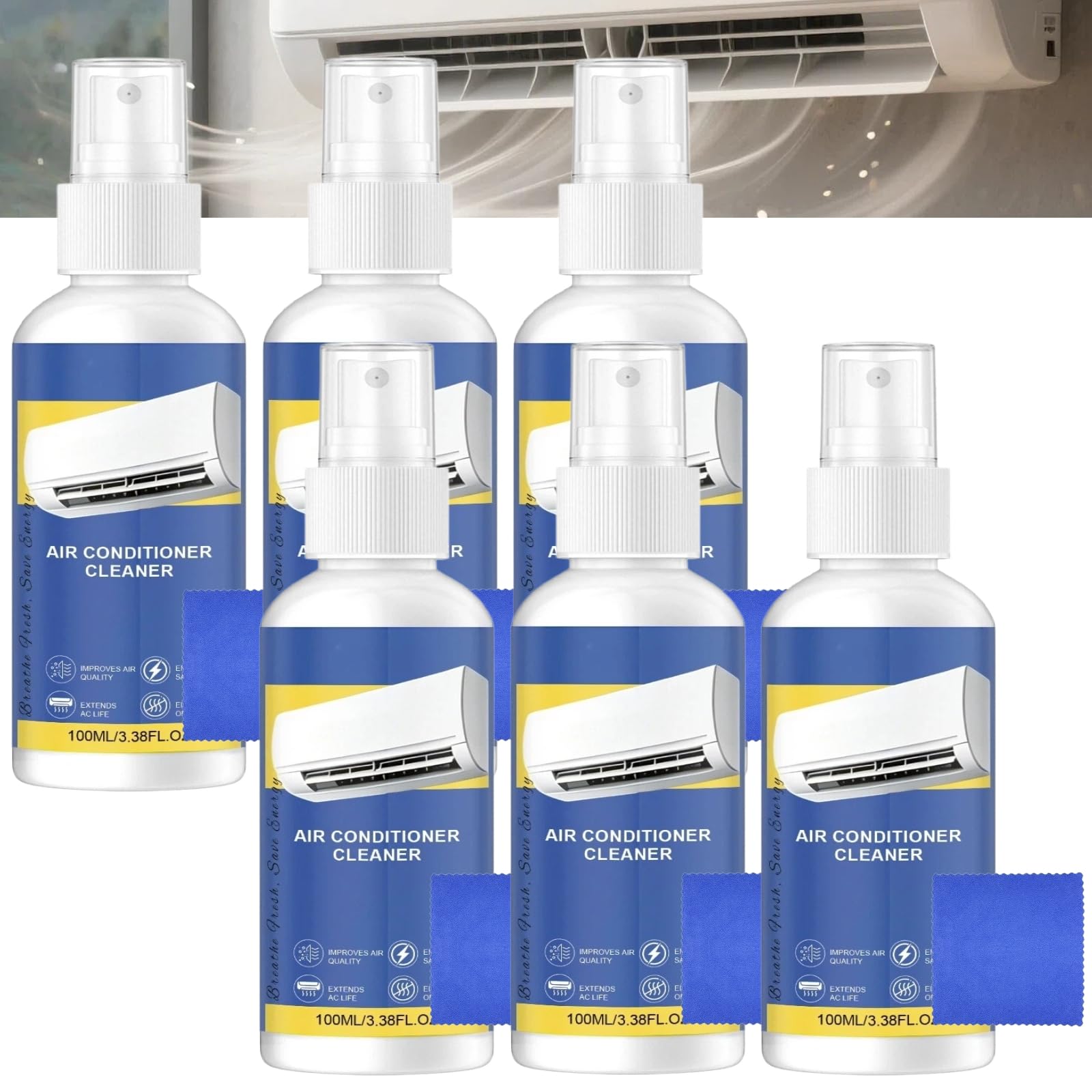 Schaumreiniger für Verdampfer und Kondensatorspulen von Klimaanlagen – kein Nachspülen erforderlich. Klimaanlagen-Reinigungsspray, stellt Luftstrom und Kühlleistung wieder her, entfernt (6pcs)