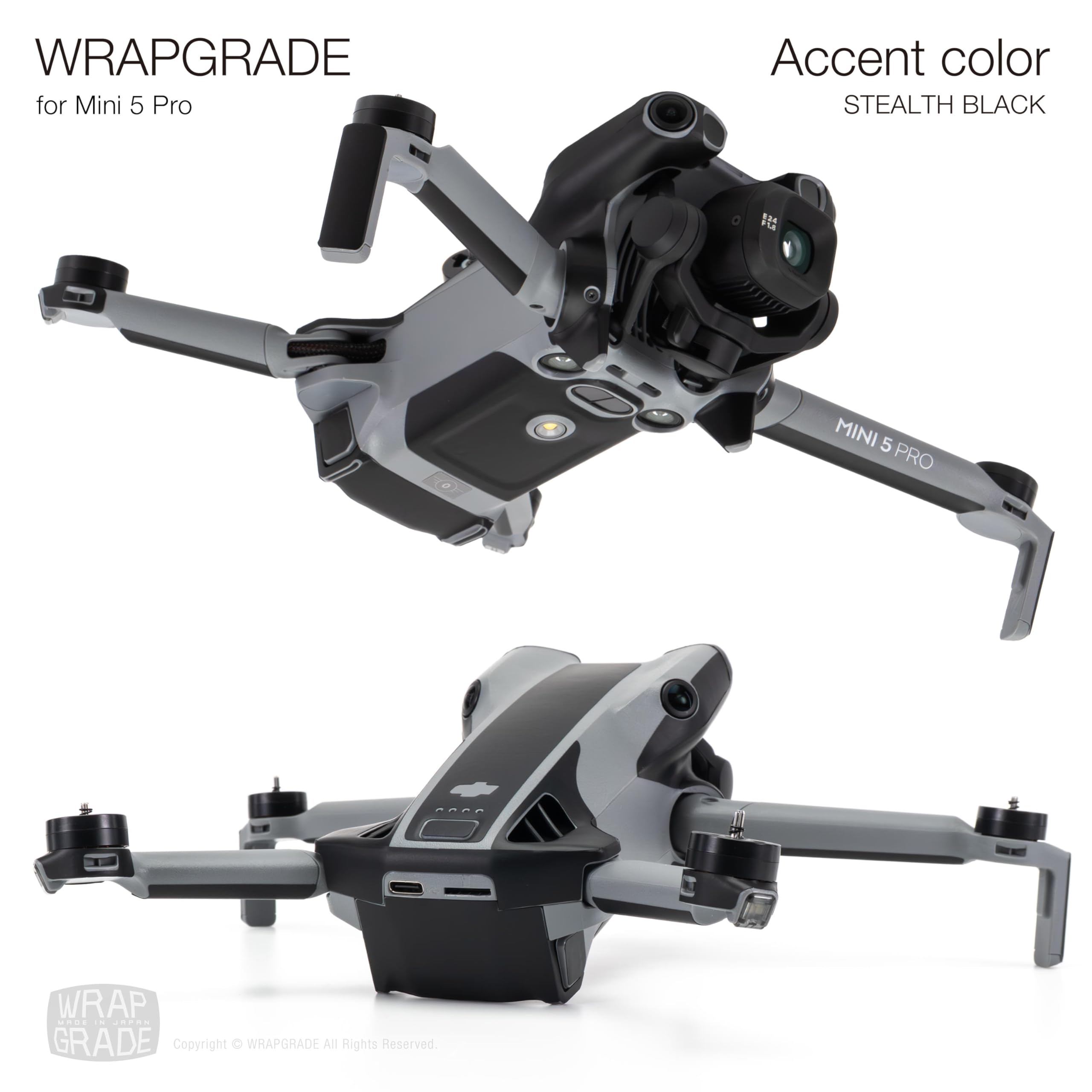 WRAPGRADE Skin Stickers Compatible with DJI Mini 5 Pro Accent Colour (Stealth Black) - Image 4