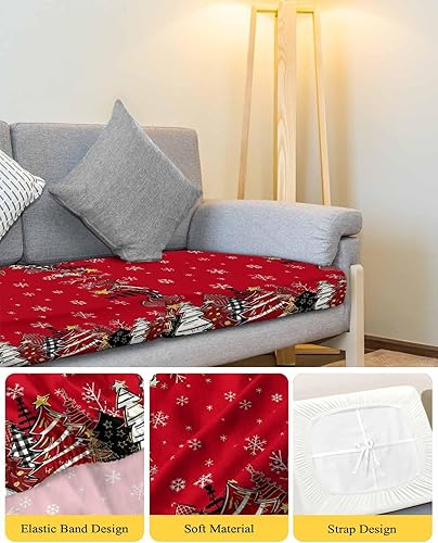 Miniatura 4 de Fundas de cojín elásticas para sofá, diseño de árbol de Navidad, seccionalindividualLT, funda protectora para muebles, parte inferior elástica, copo