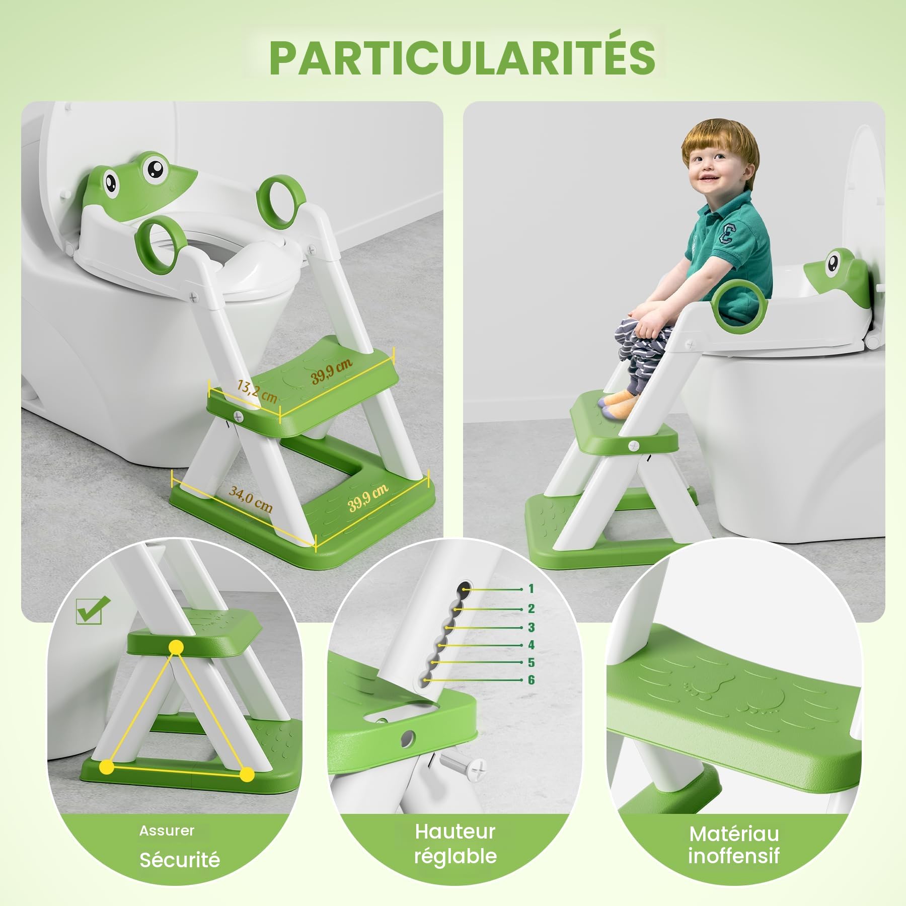 COOSEYA Grenouille Reducteur Toilette Enfant, Réducteurs de Toilettes Bebe, Adaptateur Wc Enfant 2 en 1 Pour GarçOns et Filles, avec Protection Anti éClaboussures