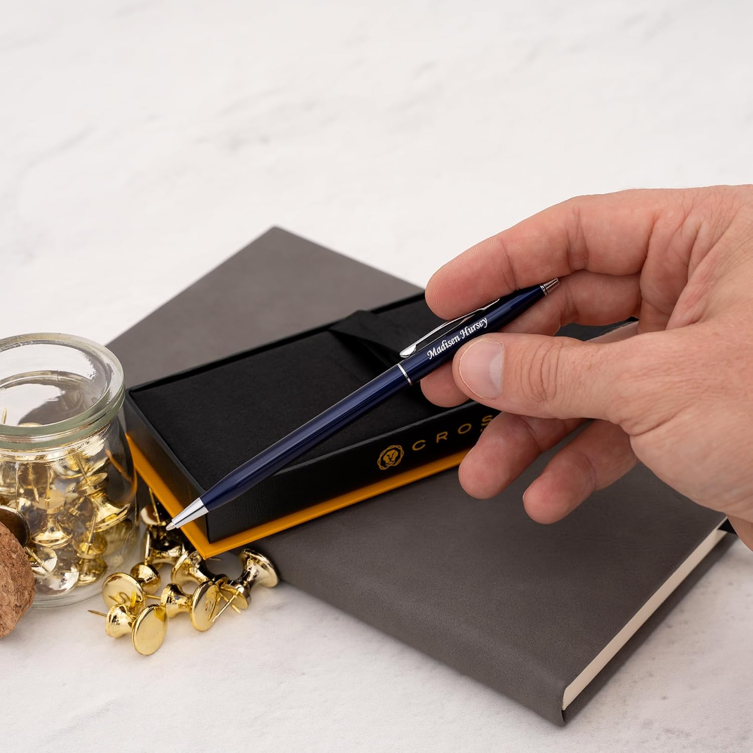 Cross Classic Century Ballpoint Pen, Translucent Blue with Chrome Trim, Custom Engraved — Teacher, Nurse, Doctor, Attorney, or Graduation Gift