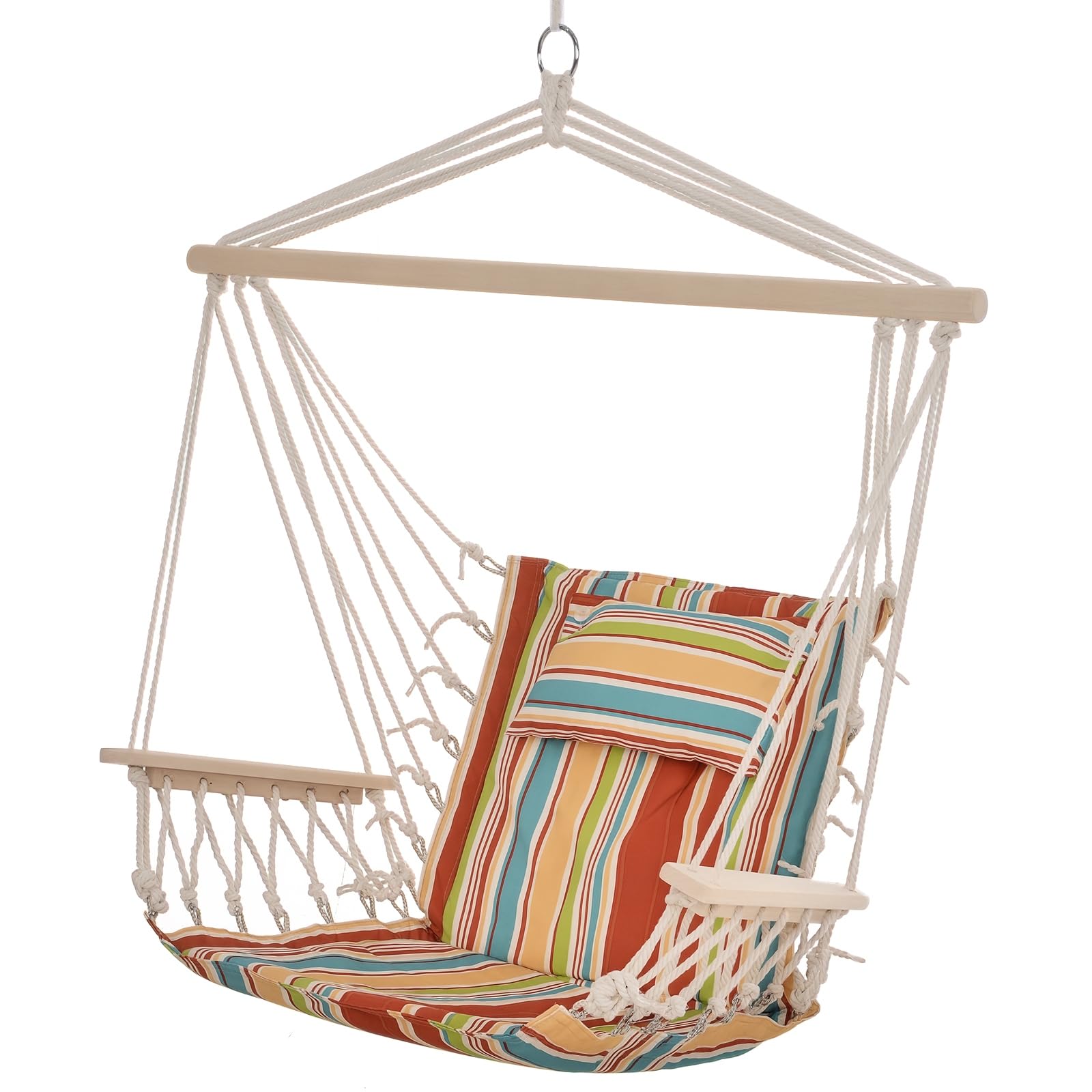 Outsunny Chaise Suspendue hamac de Voyage Respirant Portable dim. 100L x 106H cm Coton macramé Polyester Multicolore rayé