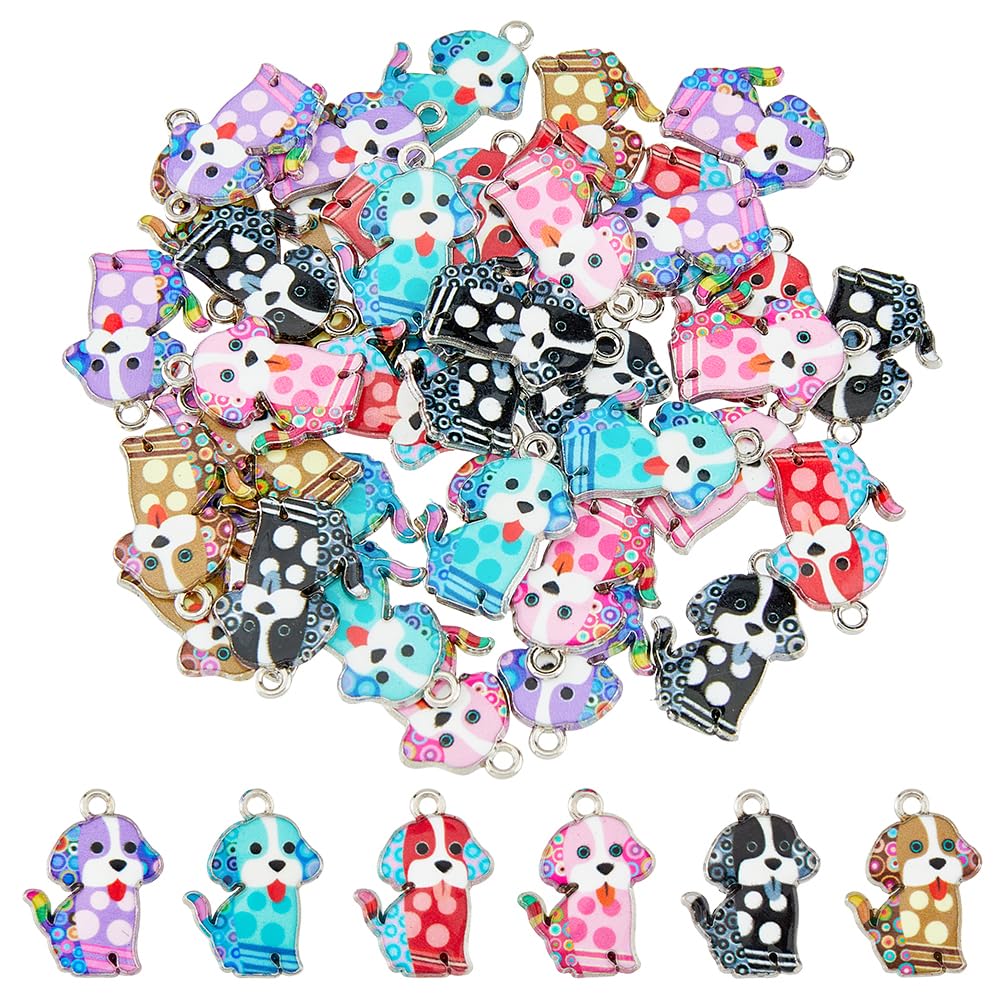 DICOSMETIC 48Pcs 6 Colors Enamel Pet Dog Charms Alloy Enamel Dog Pendants Printing Dog Charms Cut Animal Charms for DIY Jewelry Making Craft Pet Lover's Gift, Hole: 1.8mm