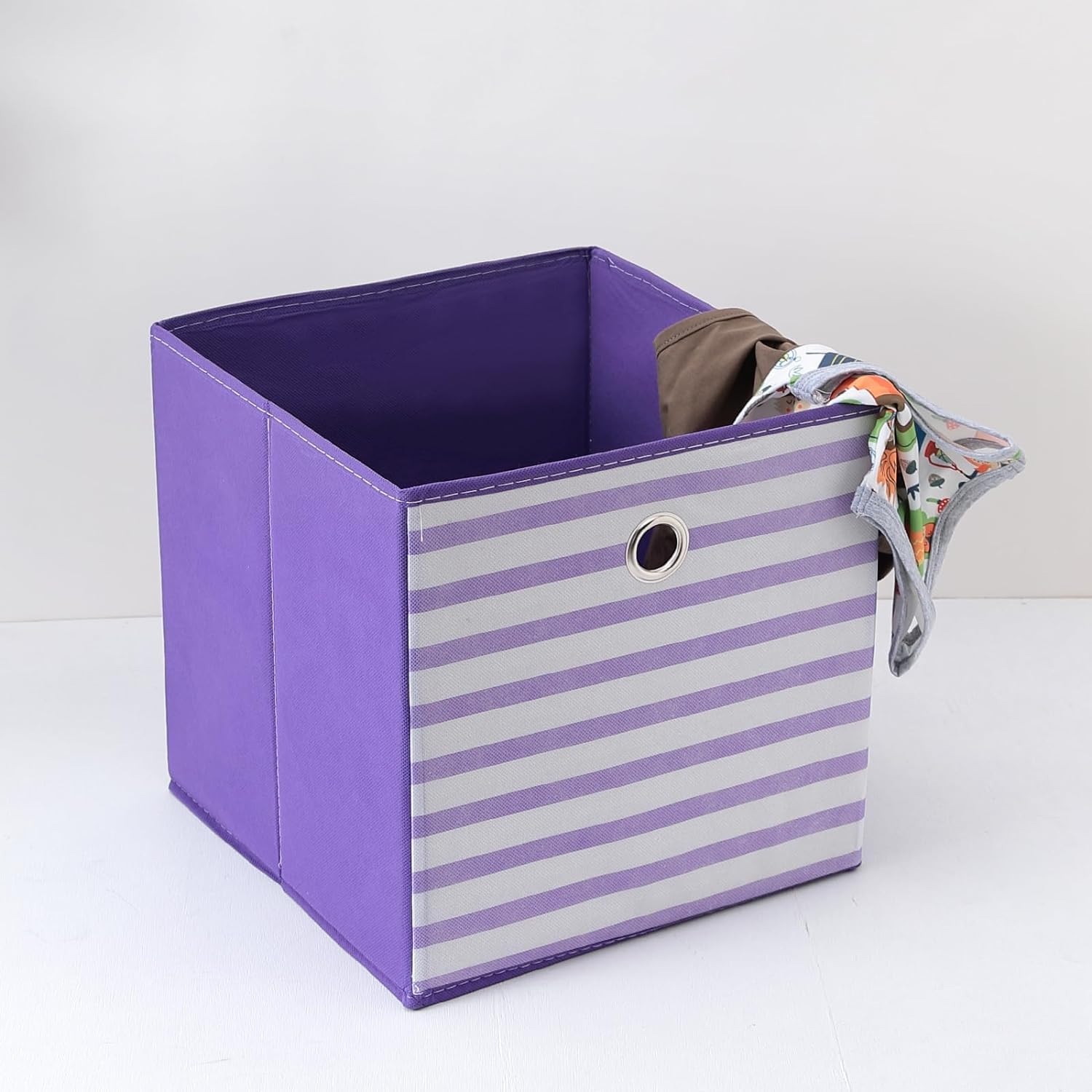 Homestic Foldable Storage Basket|Square Toy Storage Bin|Front Grab Handle|Wardrobe, Closet Organizer (Purple)