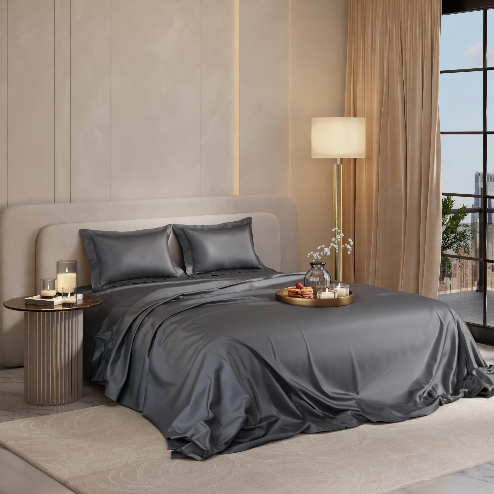 Stoa Paris Double Bedsheet with 2 Pillow Covers, 300 TC UltraSatin Premium Bedding Set, Aesthetic Home Decor, Gift for Couples, Wedding, Anniversary, Date Night - Twilight Embrace