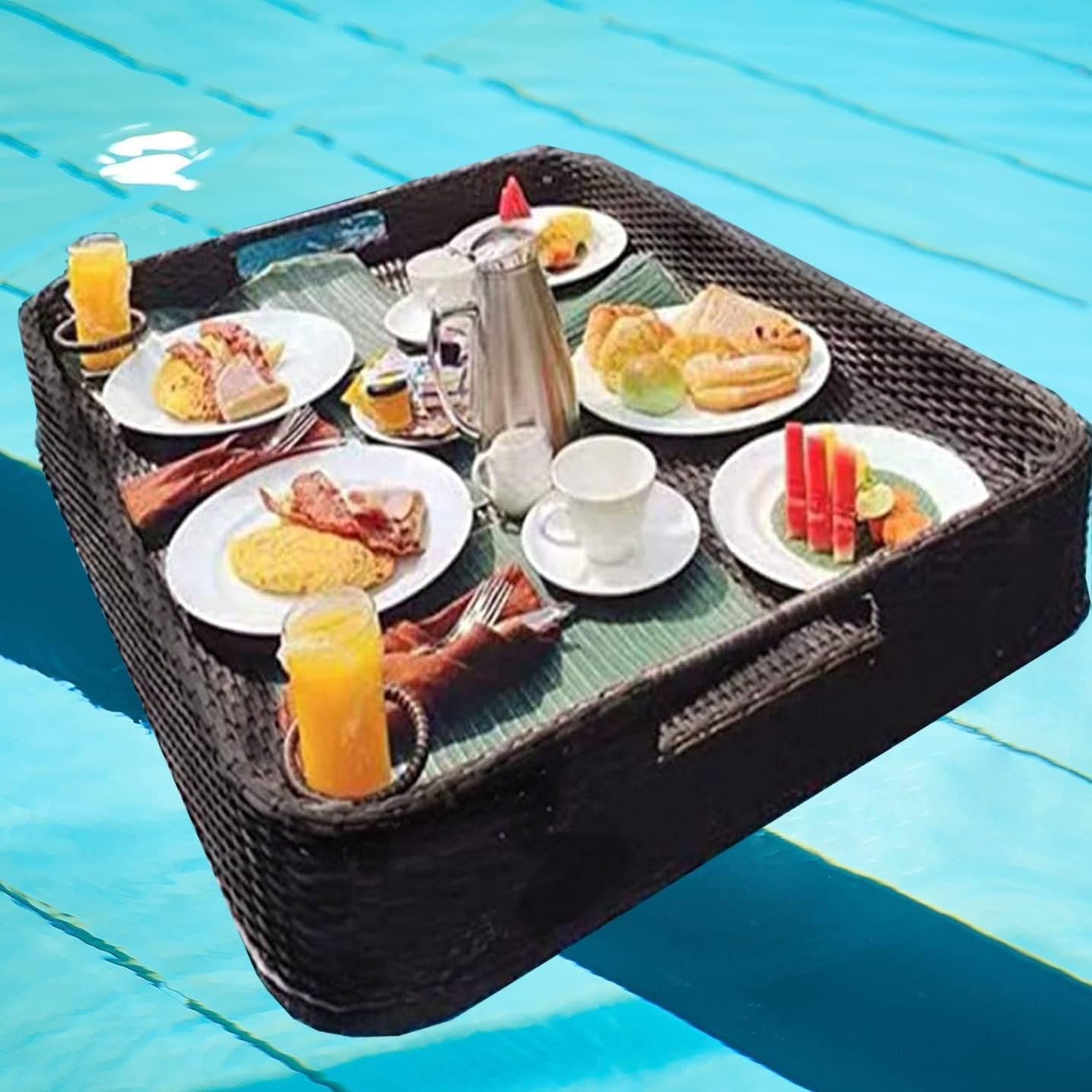 Luxury Floating Serving Tray Pool Tray Table, Rectangle Rattan Floating Tray, Coffee Floating Food Tray For Pool, Floating Serving Tray, Floating Breakfast Tray