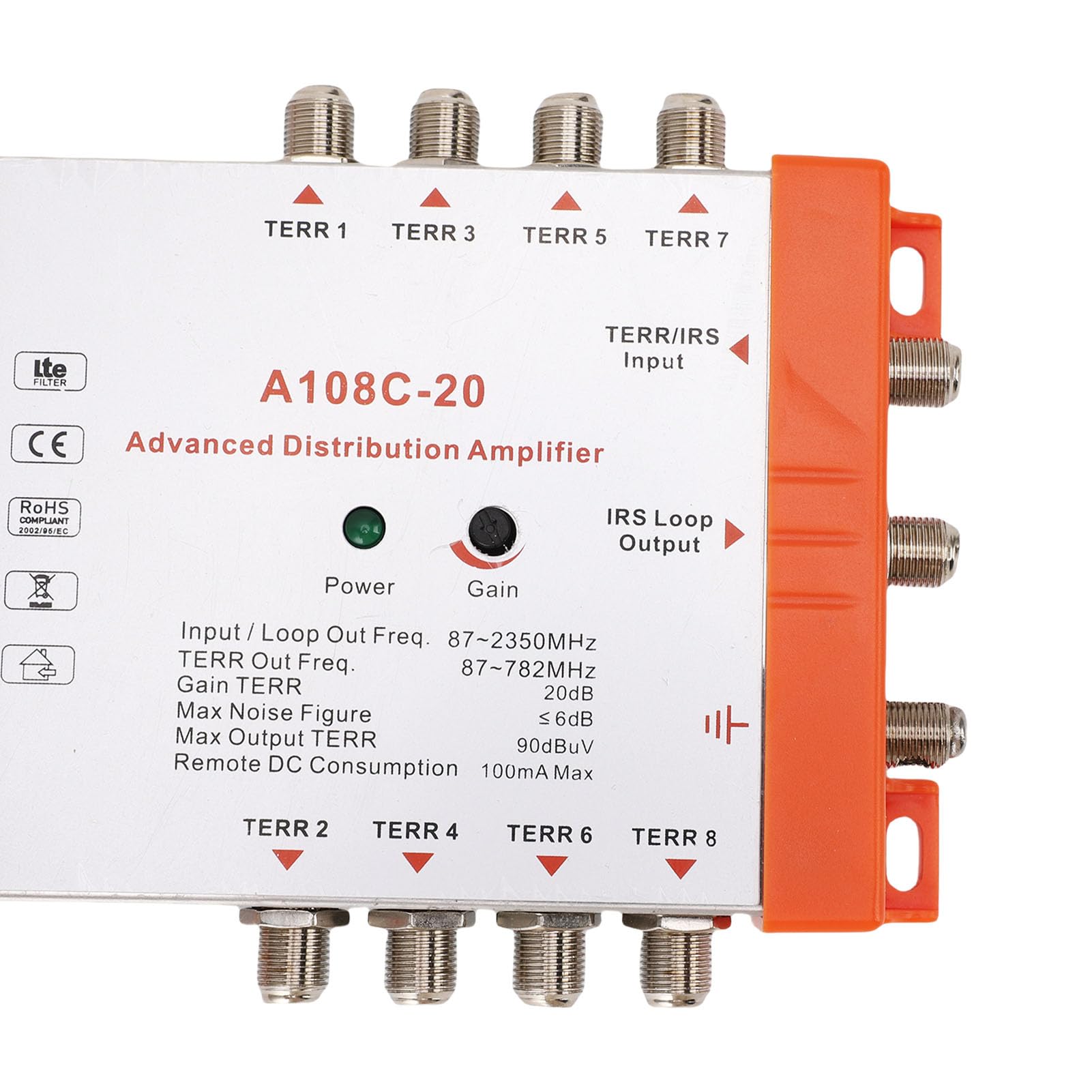 Annadue Amplificatore di Distribuzione Splitter a 8 Amplificatore TV Signal Booster Splitter Amplificatore di Antenna a più (Plug 'UE 220-240 V, 20-55 ℃, 42 ° C)