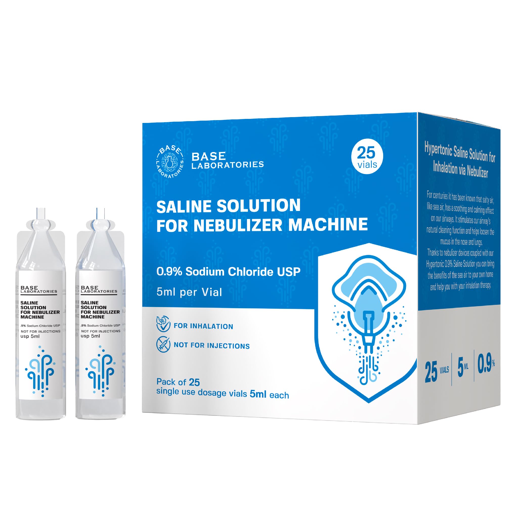 Buy BASE LABORATORIES 0.9 Saline Solution for Nebulizer Machine Sterile Saline Solution for