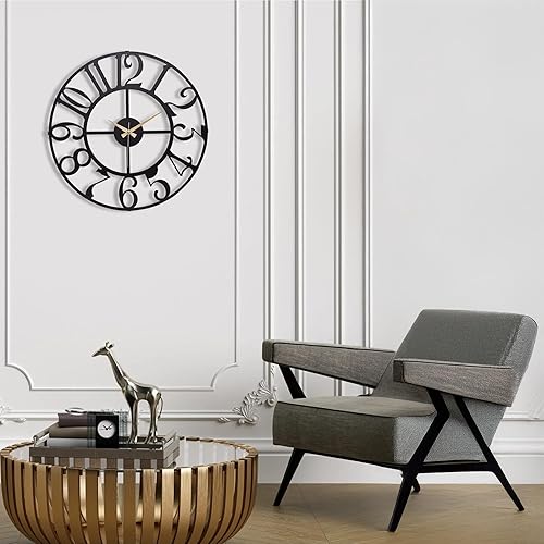 Miniatura 71 de Reloj de pared de metal de 20 pulgadas, redondo, silencioso, moderno, analógico, grande, funciona con pilas, reloj de pared para sala de estar, Negro