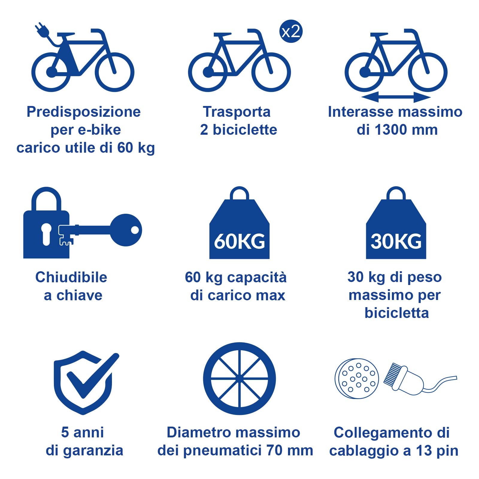 Westfalia Portabici Bikelander Classic per Gancio di Traino, per 2 Biciclette, Adatto per E-bike, Ripiegabile Luci LED ibride