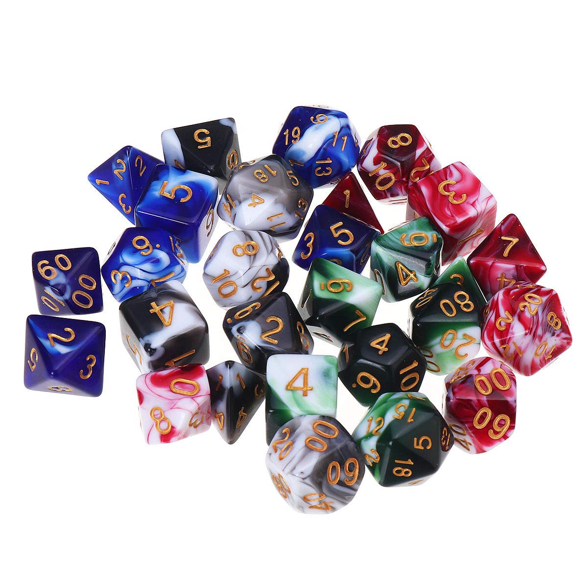 Lot de 28 dés polyédriques multi-faces 4 couleurs avec 4 sacs