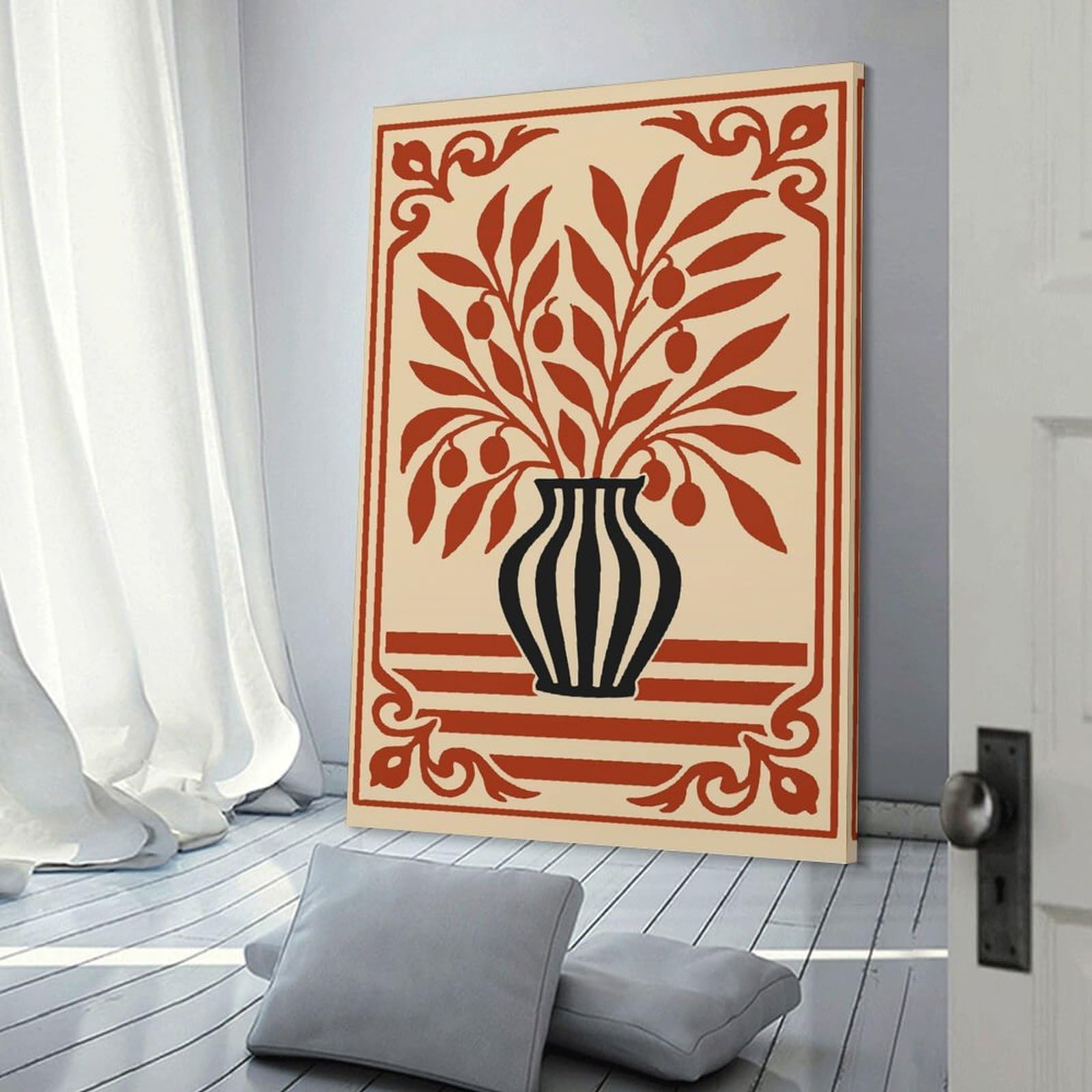 Junmoney Wall Picture Print Art Nouveau Floral Vase Illustration, 16x24inch(40x60cm), for Entryway, Lounge Links Or Small Walls, Home Artwork for First Impressions