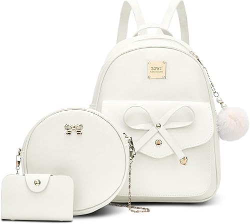 Aogist Mini mochila de cuero de 3 piezas, moda con lazo y cremallera, lindas mochilas de viaje casuales para mujeres y mujeres