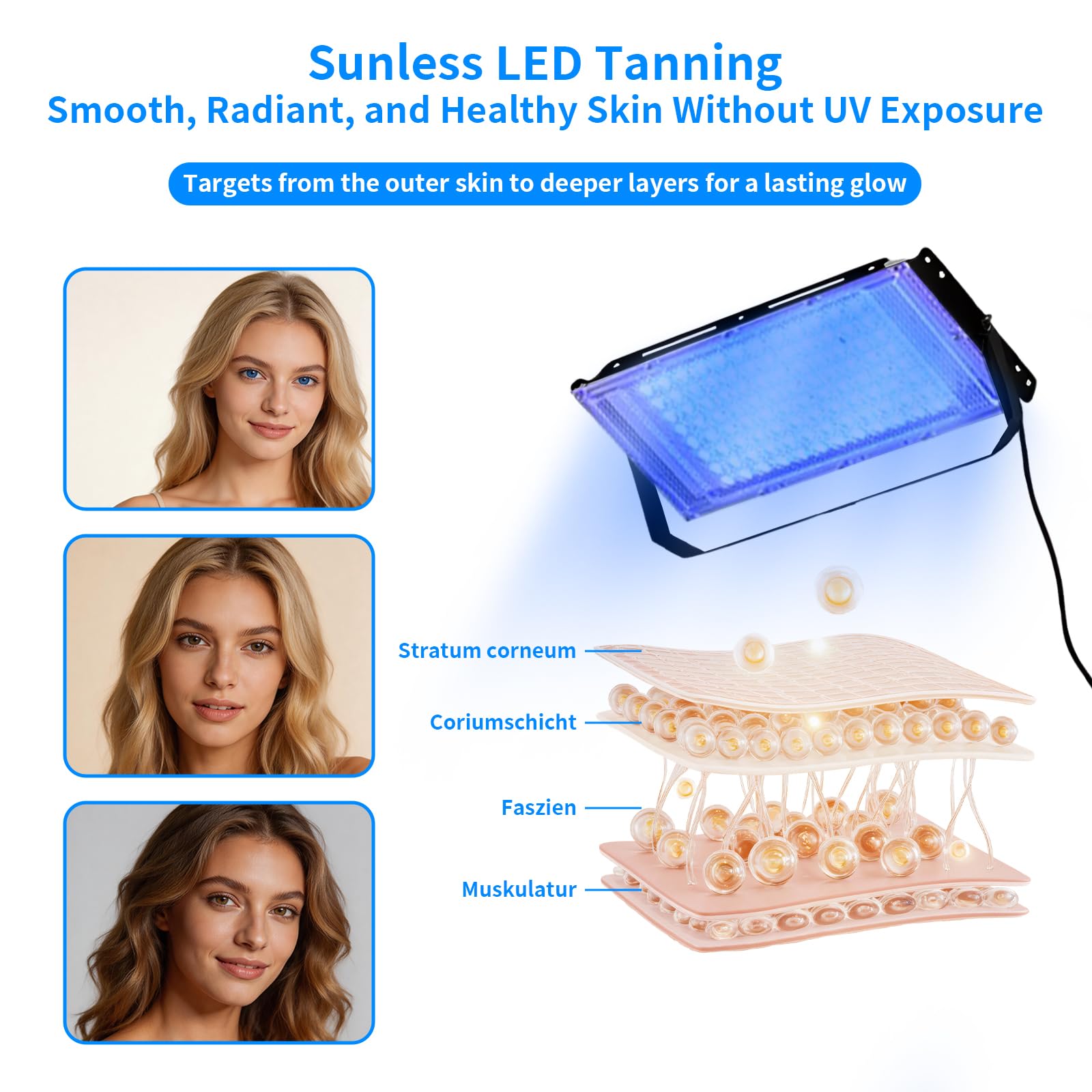 Tragbares Solarium für Zuhause – Bräunungslampe für Gesicht und Körper mit Timer, 31×31 cm
