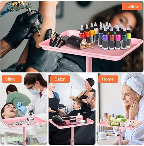 Miniatura 6 de JOSTZHXIN Bandeja de salón, Bandeja de servicio de spa de salón de altura ajustable, Bandeja rodante para estilista, Bandeja de tatuaje de aluminio
