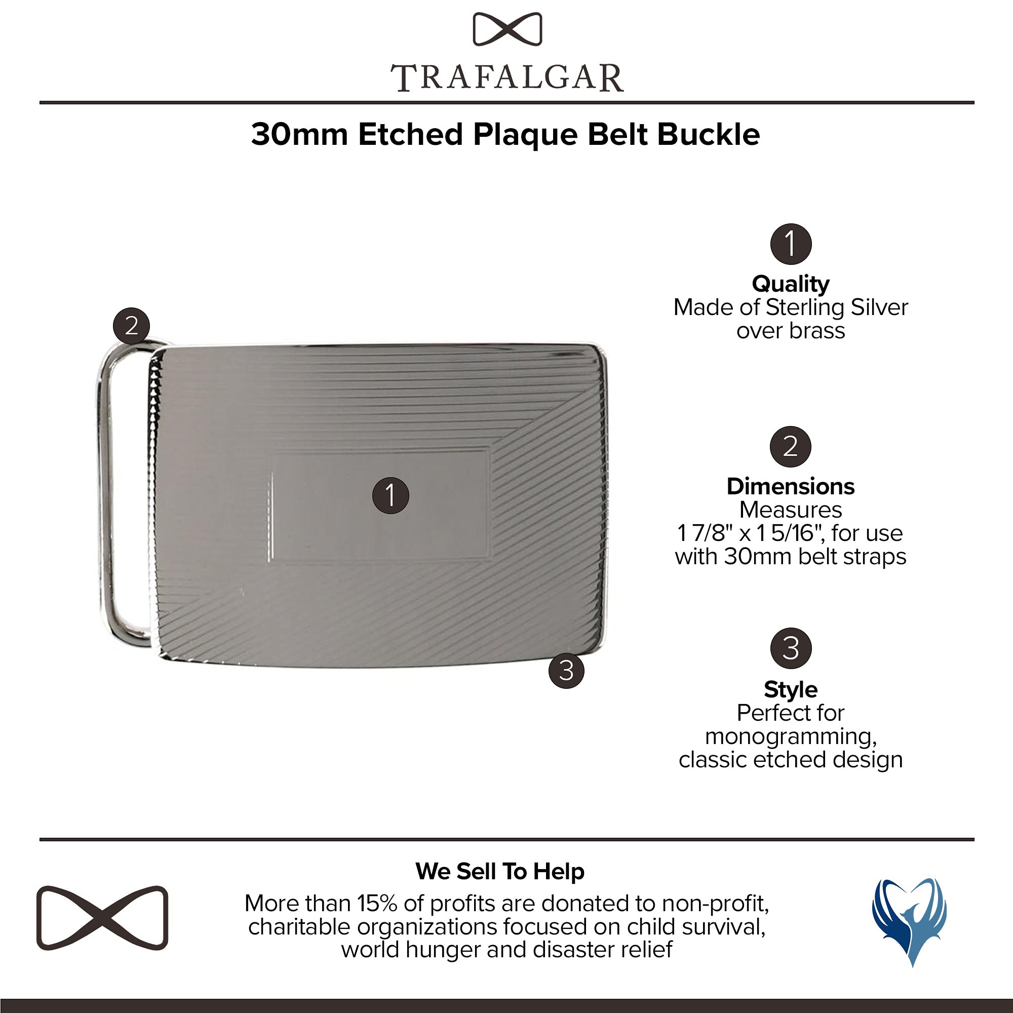 Trafalgar Men's 30mm Etched Compression Belt Buckle, Silver