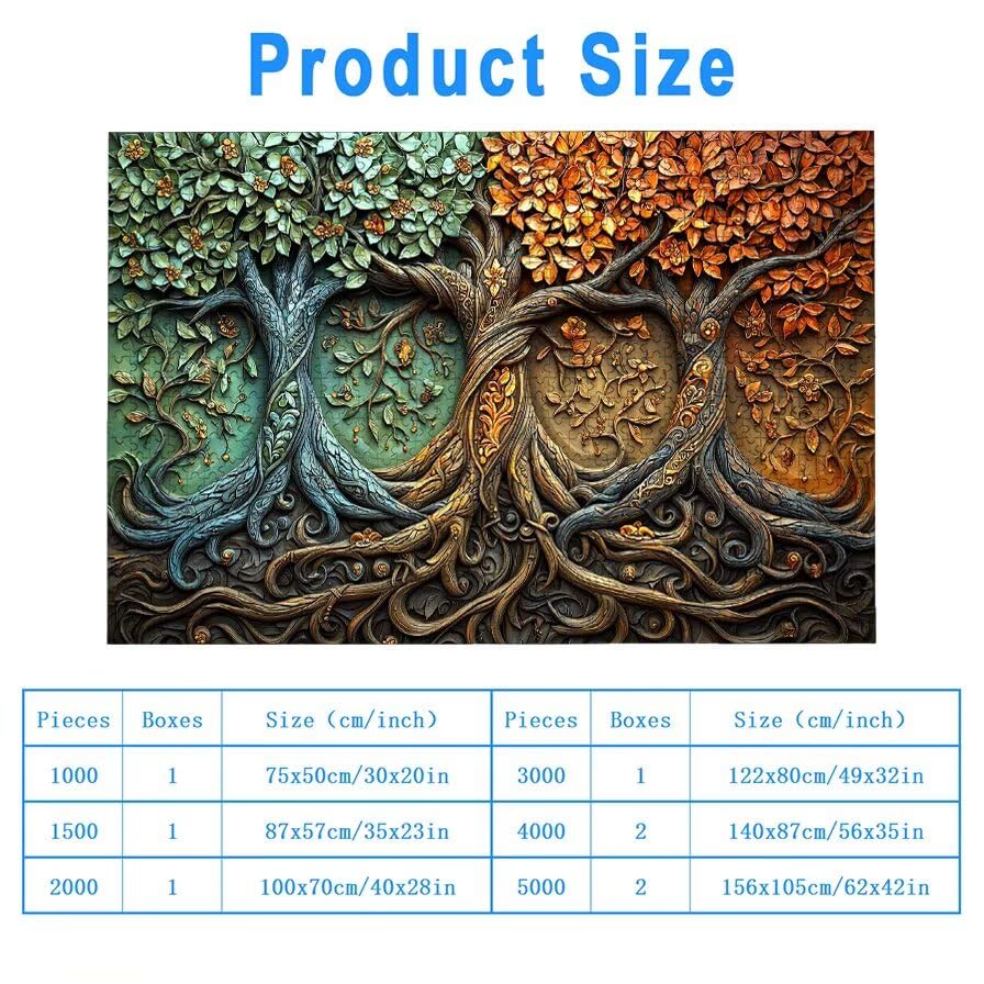 Puzzle 5000 elementów Drzewo Życia, Puzzle 5000 elementów dla dorosłych i dzieci od 14 lat, fantazyjne drewniane puzzle z wykwintnym pudełkiem do pakowania, do dekoracji ścian, prezent dla kobiet