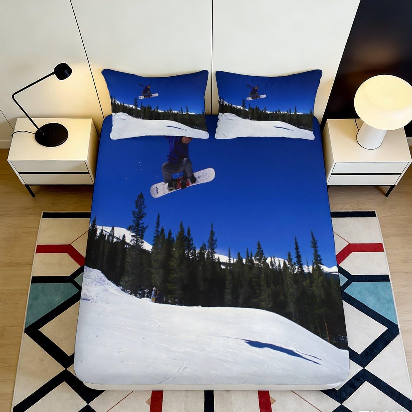 Pnayamiorkfel Style-9 3D Printed Snow Mountain Fitted Sheet Microfiber Blue Sky Forest Bed Cover For Bedroom Guest Room Decor Dustproof 90X200x25cm