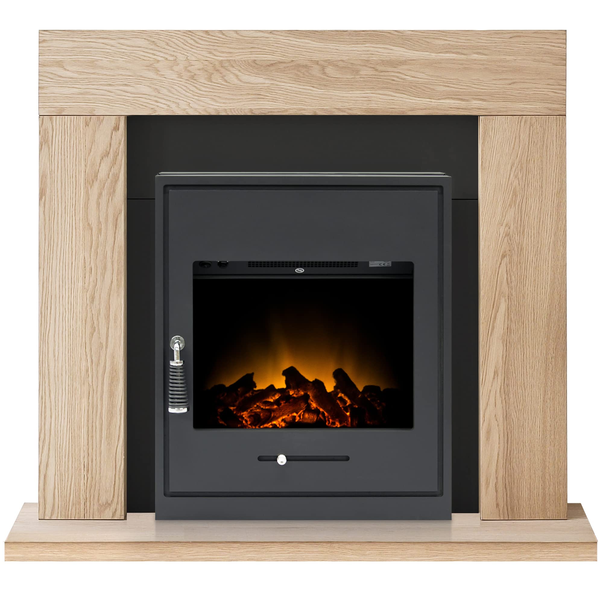 Adam Black Malmo Fireplace In Oak & With Oslo Electric Inset Stove, 39 Inch