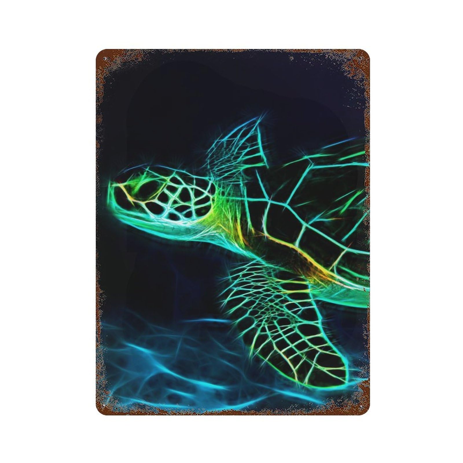 Turtle Fractal Rust Effect Tin Sign 15.7"x11.8", Rustic Home Decor for Garage, Bar And Workshop Decor