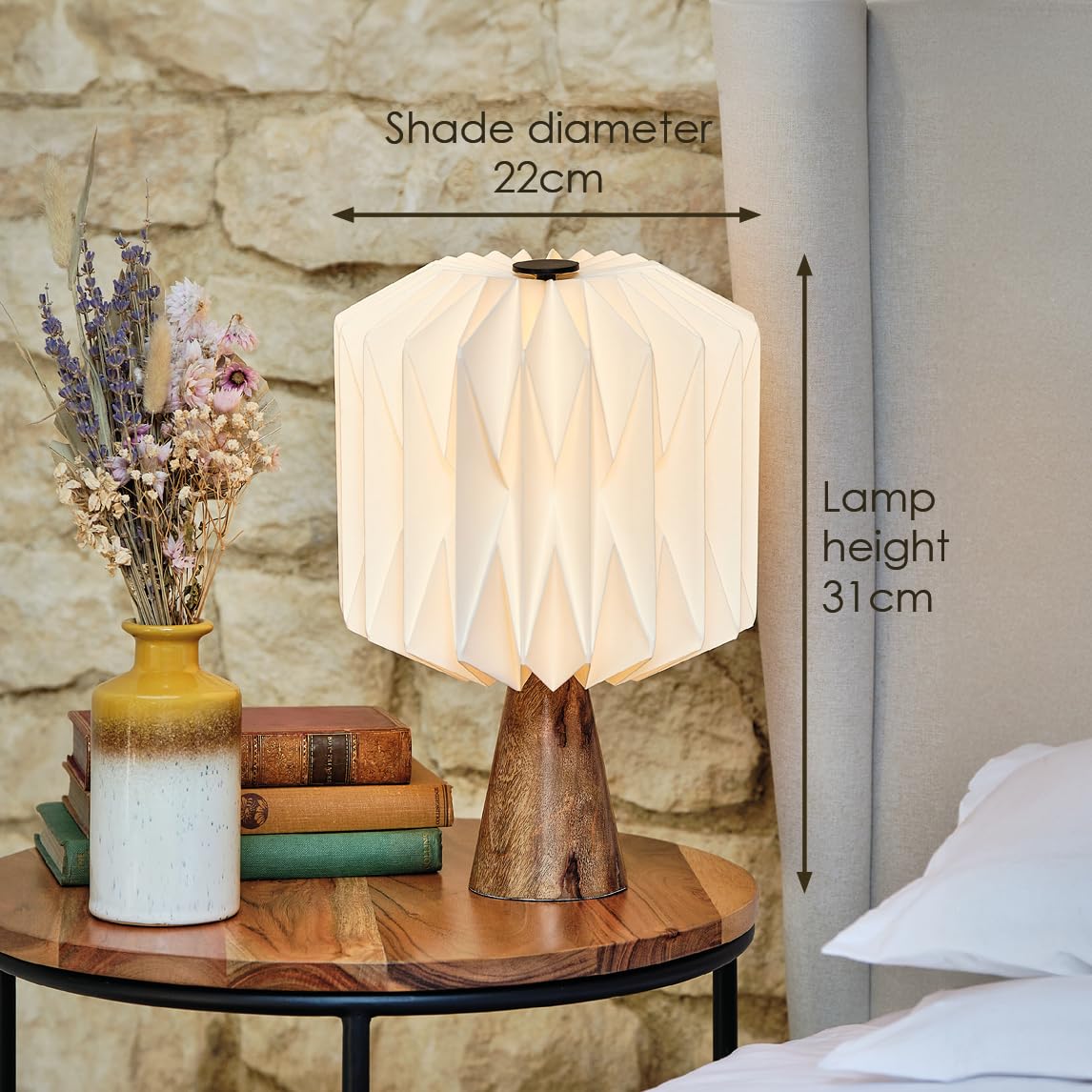 Kusso Wood and Paper Table Lamp (31cm Tall) - Image 2
