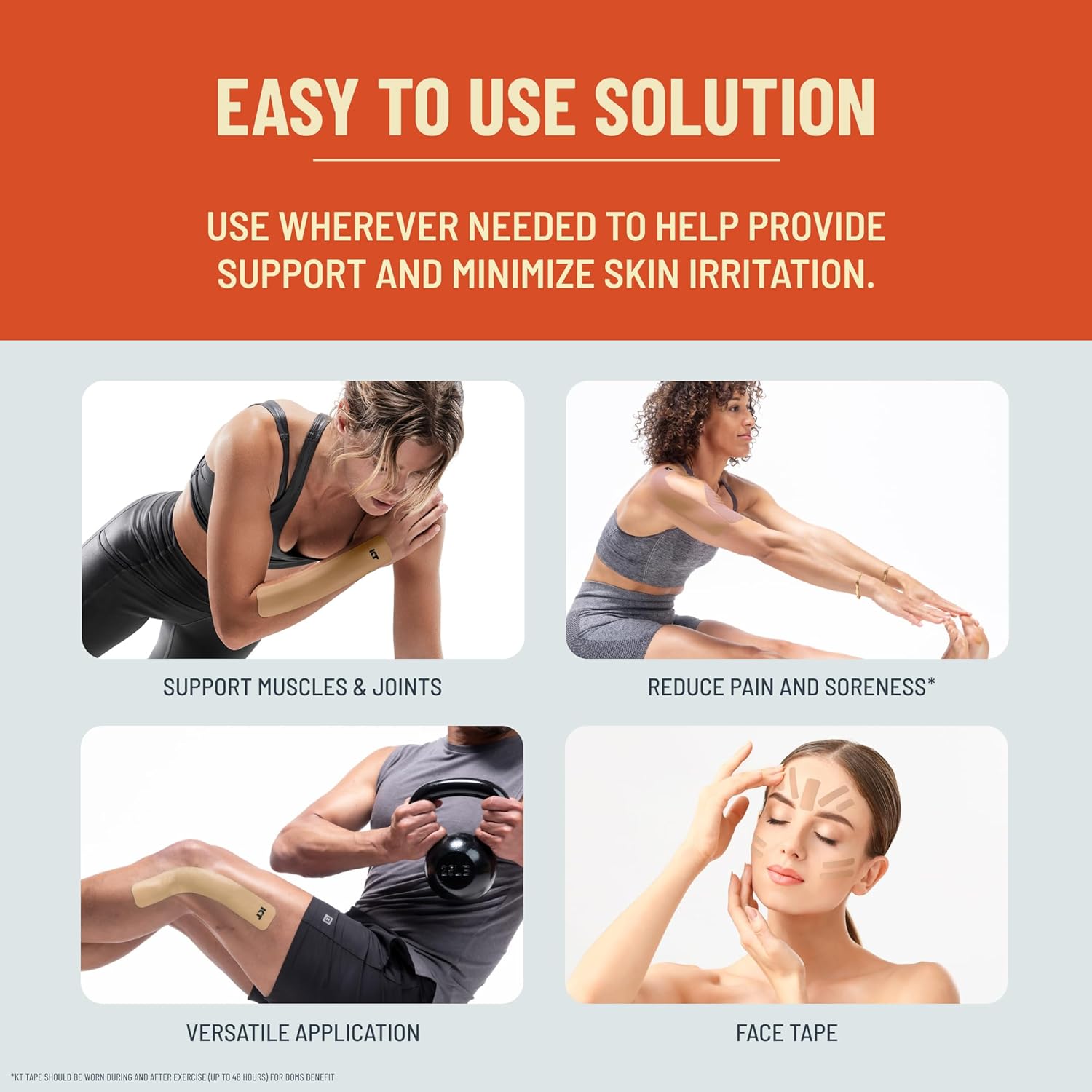 KT Tape, Kinesiology Athletic Tape, Gentle Adhesive for Sensitive Skin, 20 Count, 10" Precut Strips, Beige - Image 2