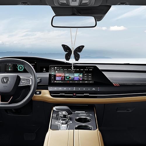 Miniatura 5 de Accesorios de automóvil con diamantes de mariposa brillantes, dijes de cristal para espejo retrovisor de automóvil para mujer, cubiertas universales