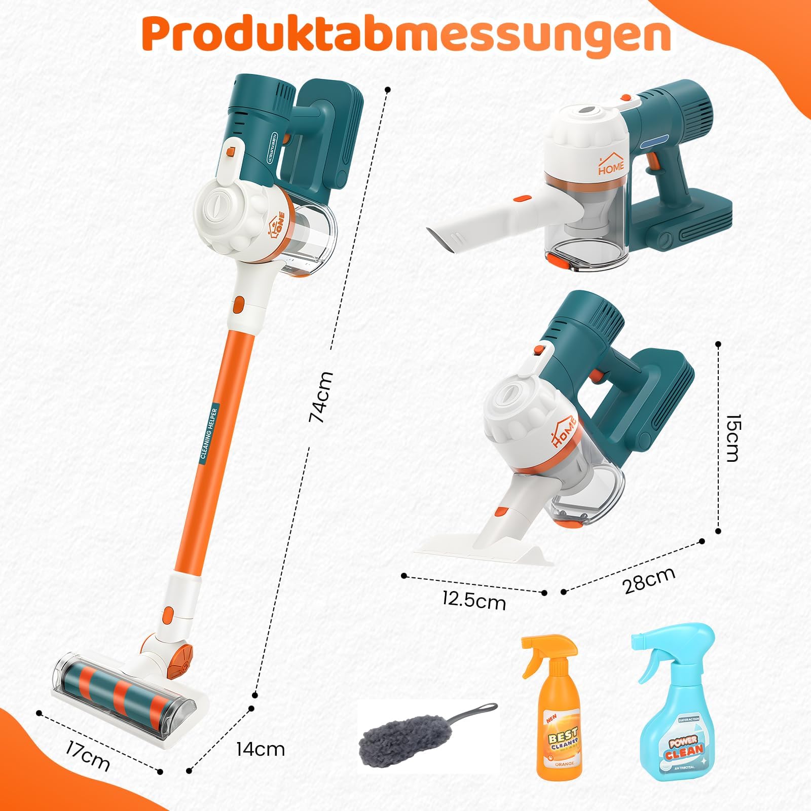 3-in-1 Kinderstaubsauger, Spielzeug Staubsauger mit Echter Saugleistung, für Kinder ab 3 Jahren Jungen und Mädchen, Haushaltsspielzeug für Realistisches Spielen - 3