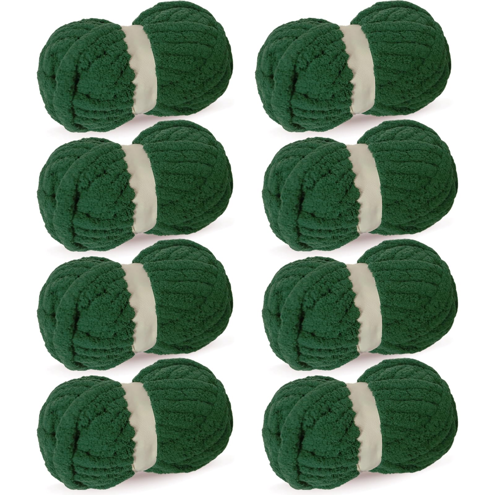 Dark Green Chunky Chenille Yarn for Crocheting/Knitting, Super Bulky Hand Blanket, Soft Plush Yarn for Carpet/Scarf/Cushion, 8 Jumbo Pack (63.76oz/197.68yd)