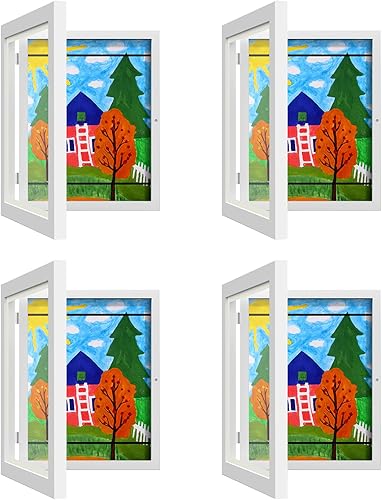 Hsypti Paquete de 4 marcos de arte para niños, marcos de arte para niños intercambiables de 8.5 x 11 pulgadas con paspartú o de 9 x 12 pulgadas sin