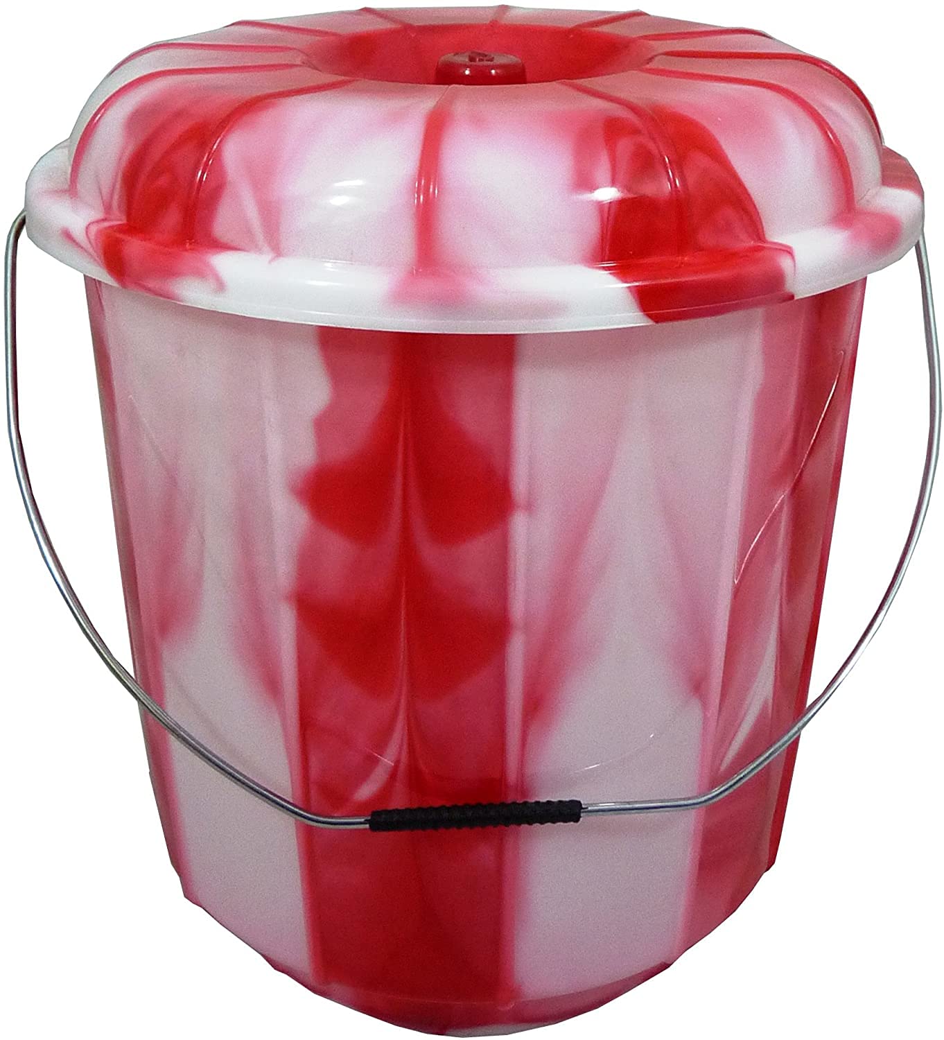 Multipurpose 3L/5L/13L/25L Litre Tie Dye Design High Grade Plastic Buckets Rubbish Waste Bins and Lids with Metal Handle Food Storage Containers Animal Feeding and Car Washing Buckets (Red) (5 Litre)