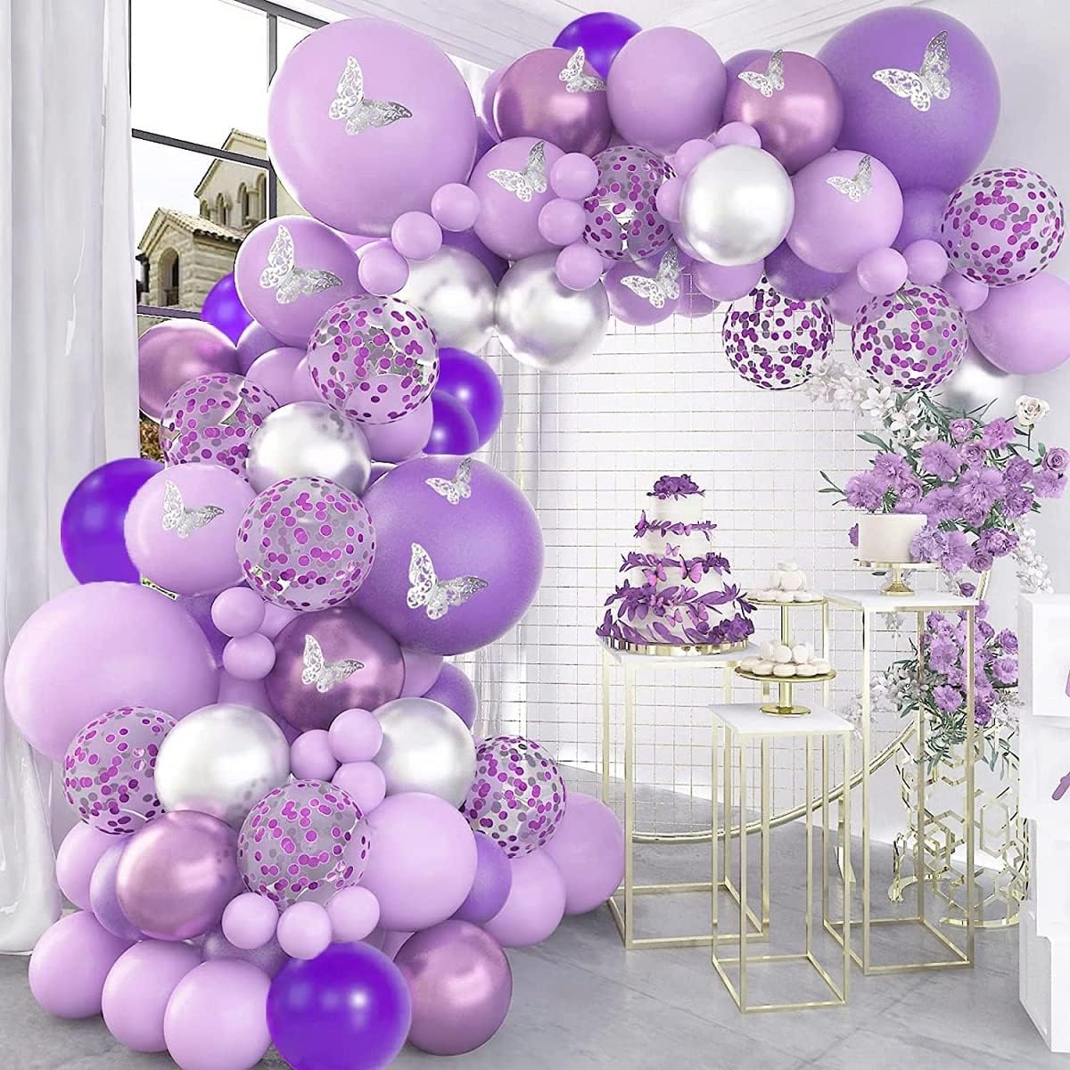 Decoraciones de cumpleaños moradas y doradas para niñas y mujeres, con
