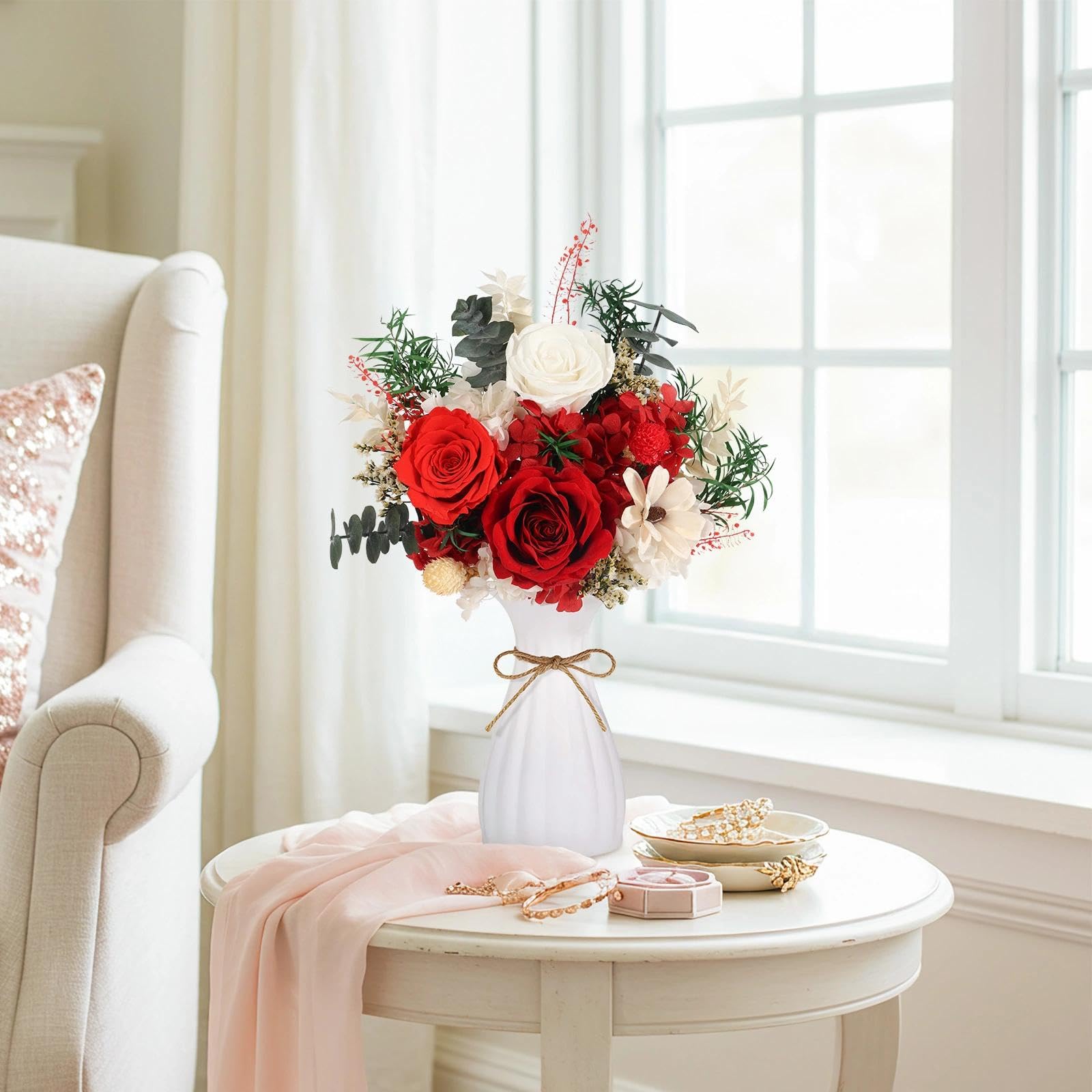 TYL&TYS Ramo de flores frescas, ramos de flores preservadas, ramos de rosas rojas que duran de 1 a 3 años, regalo del día de San Valentín para ella: día de la madre, cumpleaños, Navidad, decoración de