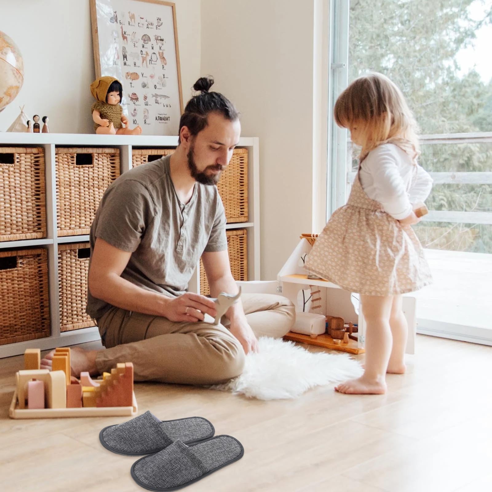 Ciabatte Monouso Antiscivolo per Ospiti in Lino, Design da Interno, Lavabili, 10 Paia, Accessori per Hotel e Casa