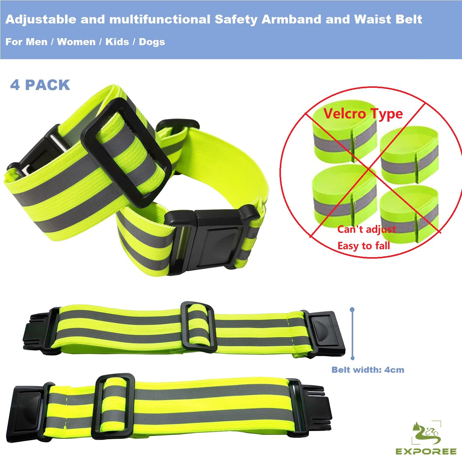 Catarifrangenti Bracciali Gilet Cintura Sicurezza Elastico Corsa Set Alta Visibilità