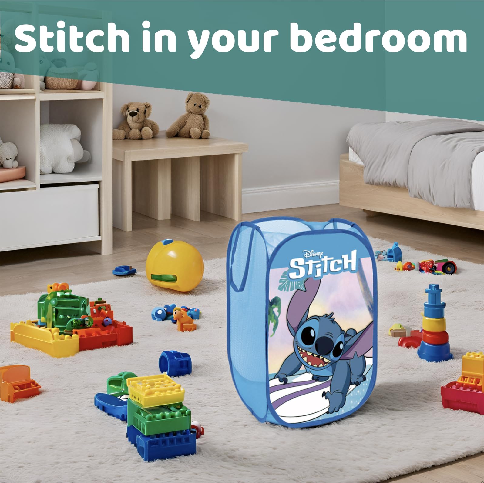 Foldable Stitch Toy and Laundry Basket with Disney Official License: Ideal for Organizing Toys and Clothes in the Bedroom. 14x14x23 inches. Collapsible Container for Boys and Girls. Perfect for Kids - Image 2