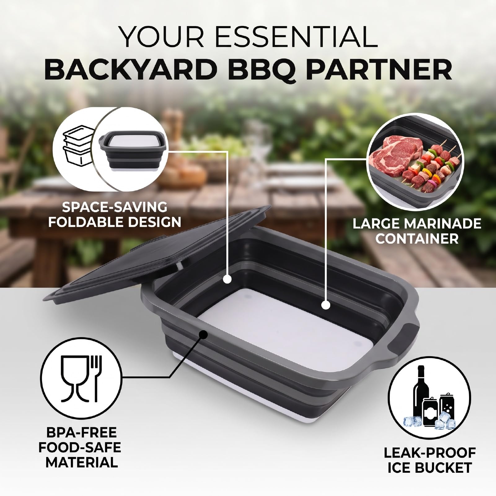 BBQ-Vorbereitungswanne 3 in 1, Faltbares Schneidebrett und Spülbecken