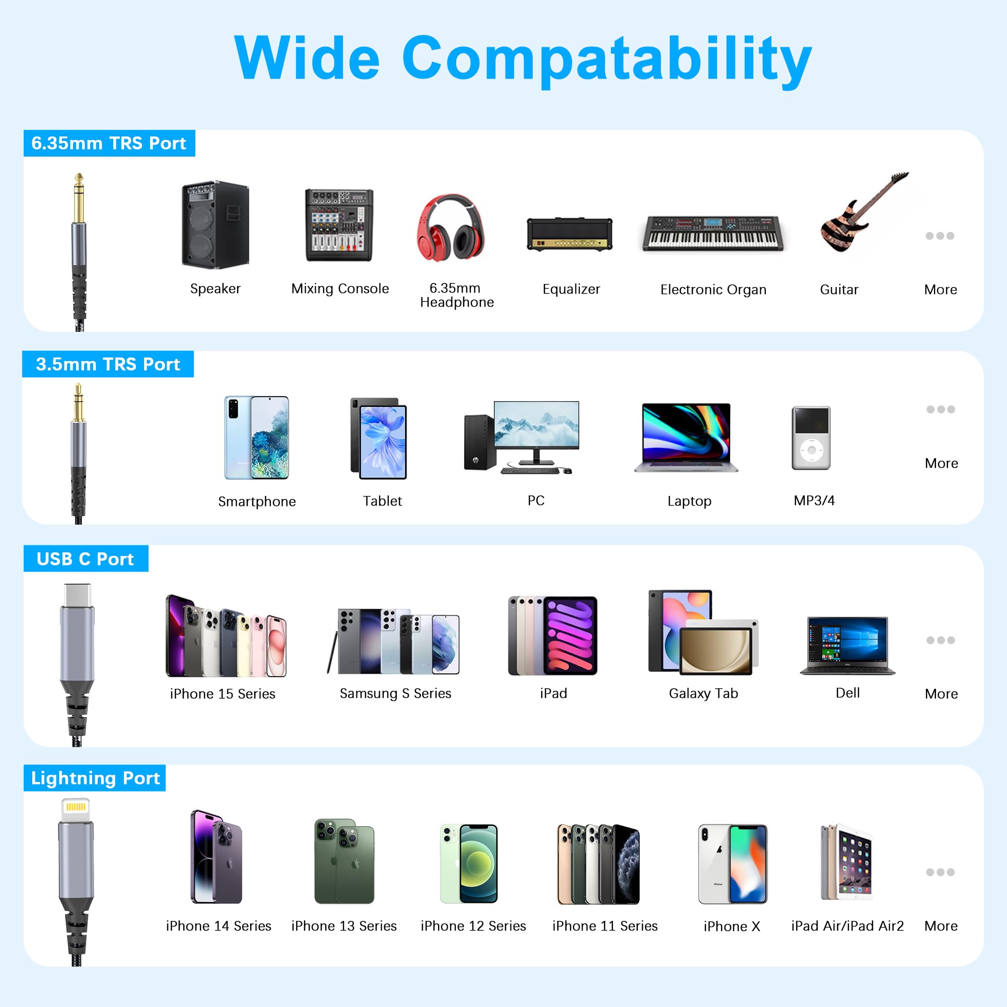 DCNETWORK Lightning to 1/4 TRS Audio Stereo Cable, 3 in 1 to 1/4 Male Aux Audio Cord Compatible with iPad, iPhone 13 Pro for Amplifier, Mixer, Home Theater, Speaker ect