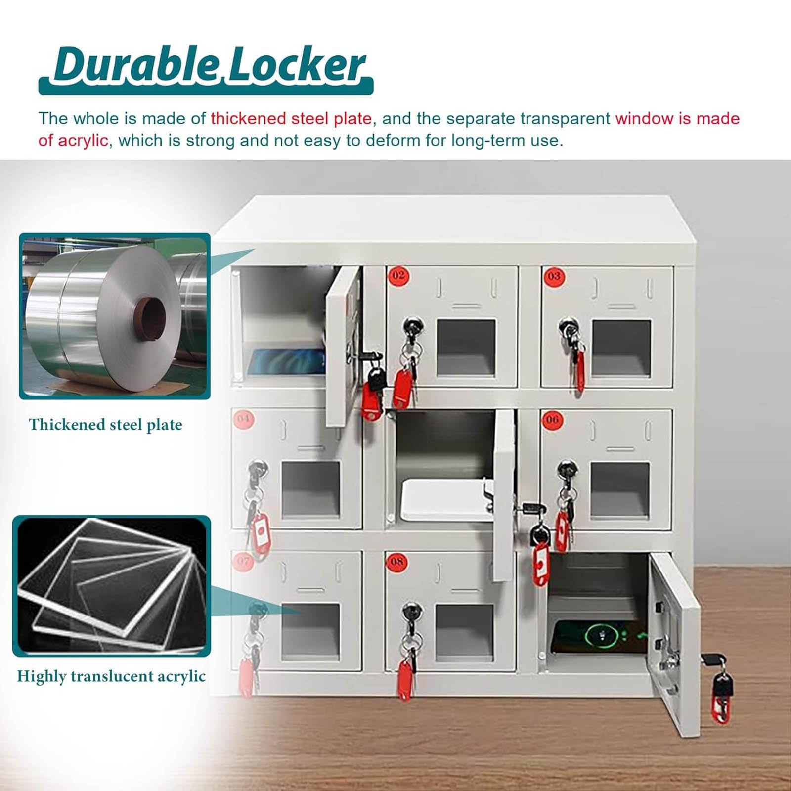 Armadietto di sicurezza in acciaio inox con 6 slot per chiavi indipendenti, ideale per insegnanti e dipendenti, soluzione di sicurezza per telefoni cellulari