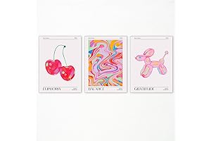 Retro Preppy Pink Funky Cherry Balloon Dog Canvas Wall Art