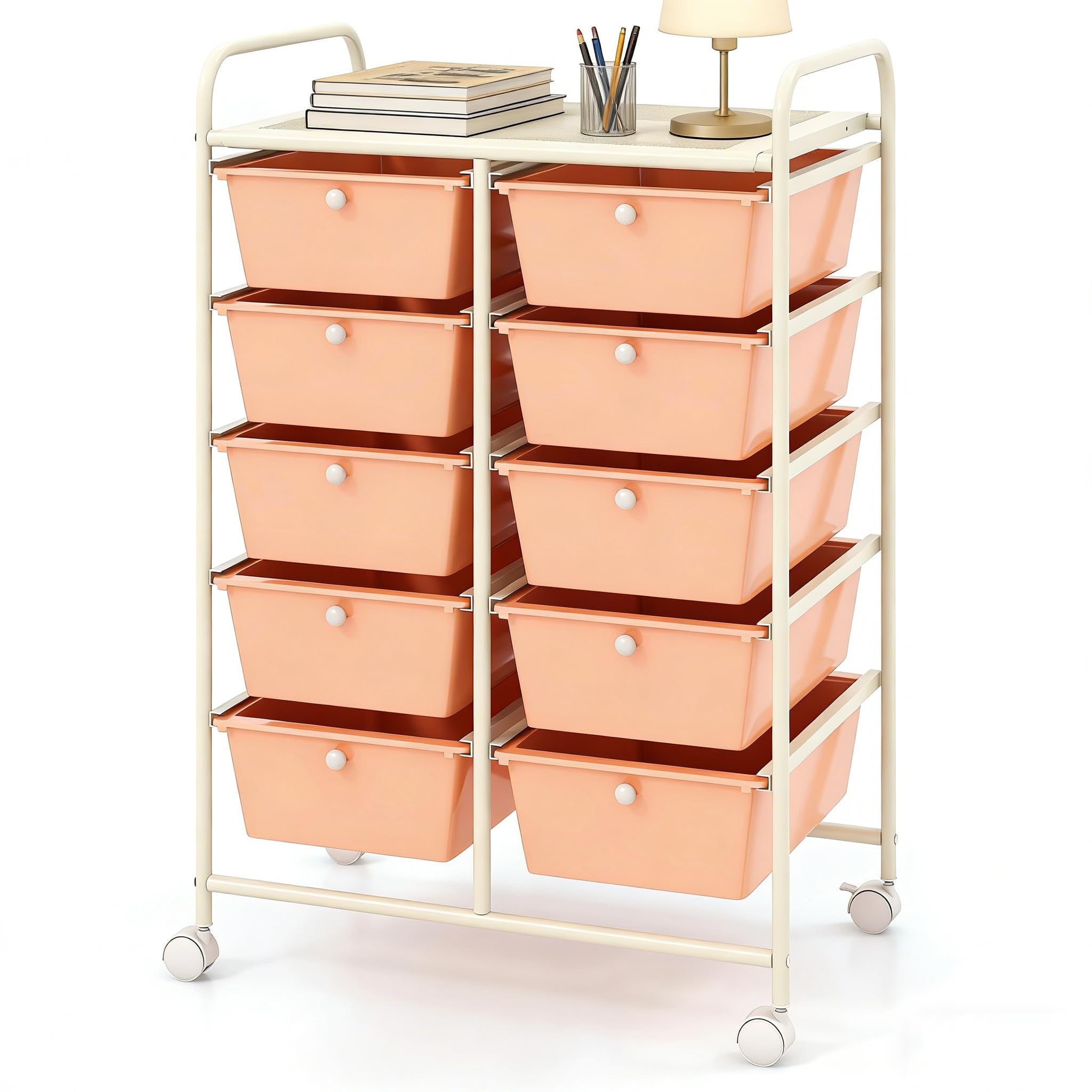 COSTWAY 10 Drawer Rolling Storage Cart, Utility Cart with Lockable Wheels