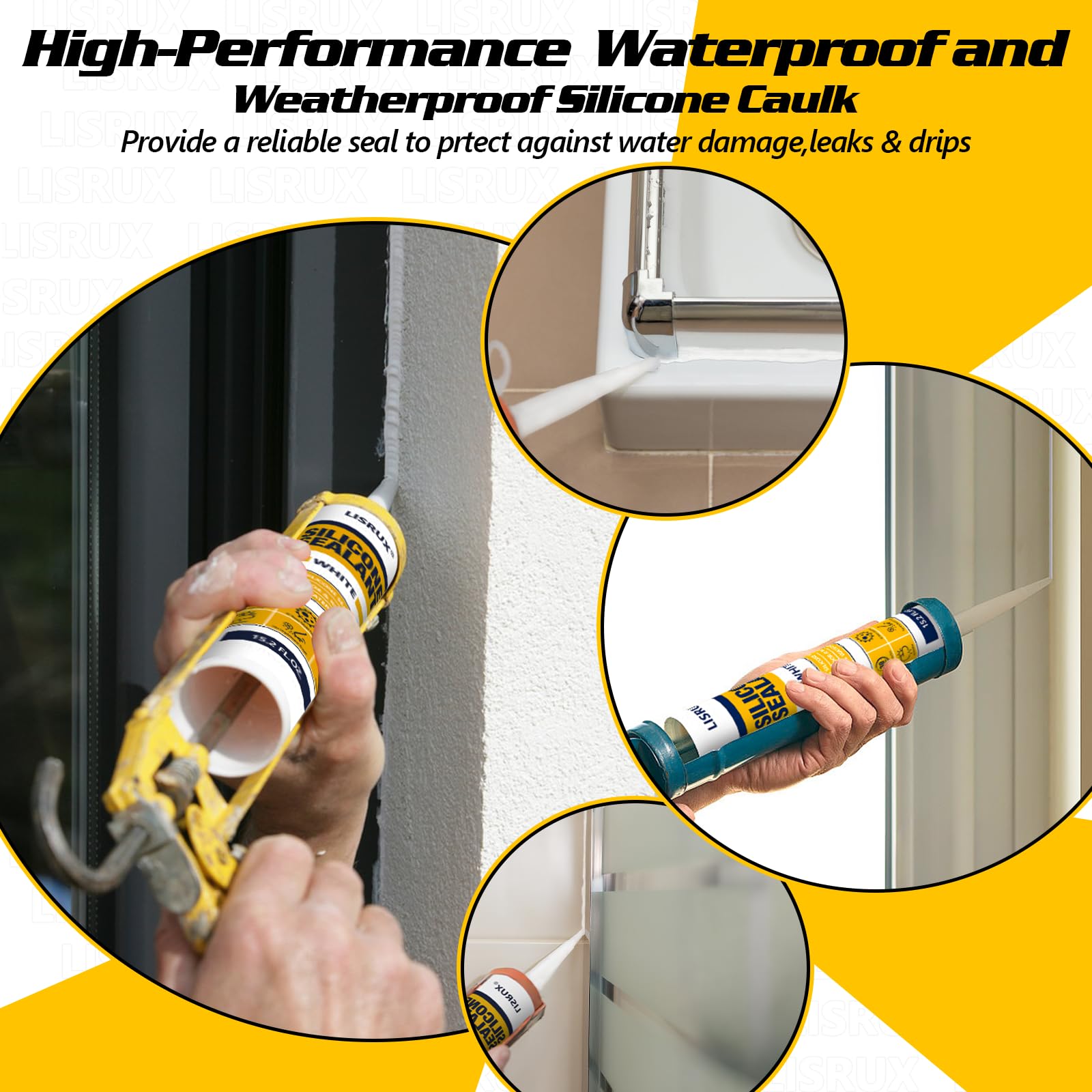 LISRUX Silicone Caulk - Waterproof Window & Door Sealant -3 LISRUX Silicone Caulk - Waterproof Window & Door Sealant -3