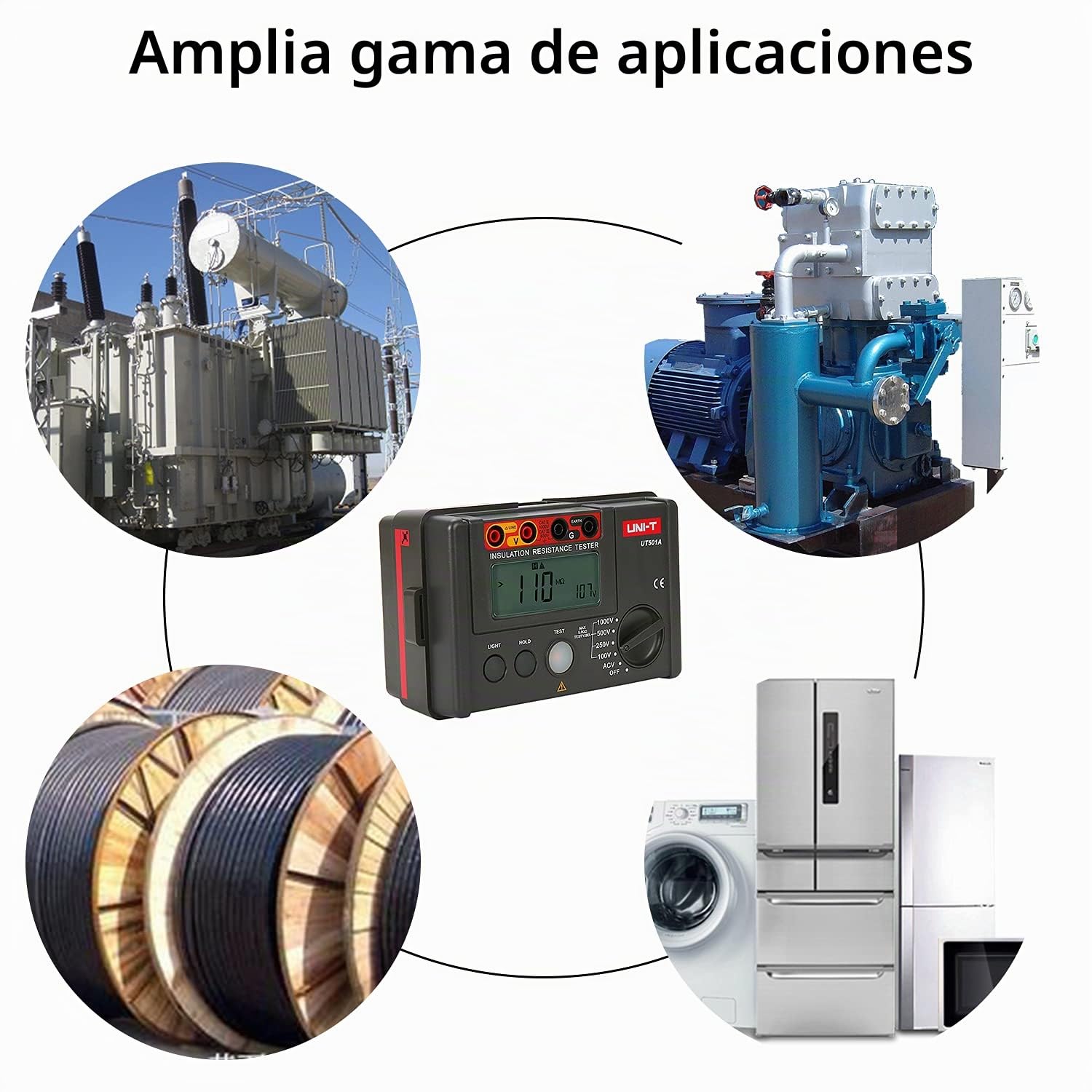 UNI-T UT501A Probador de resistencia de aislamiento, probador Megger, probador de voltaje de resistencia al suelo, voltímetro megohmímetro con retroiluminación