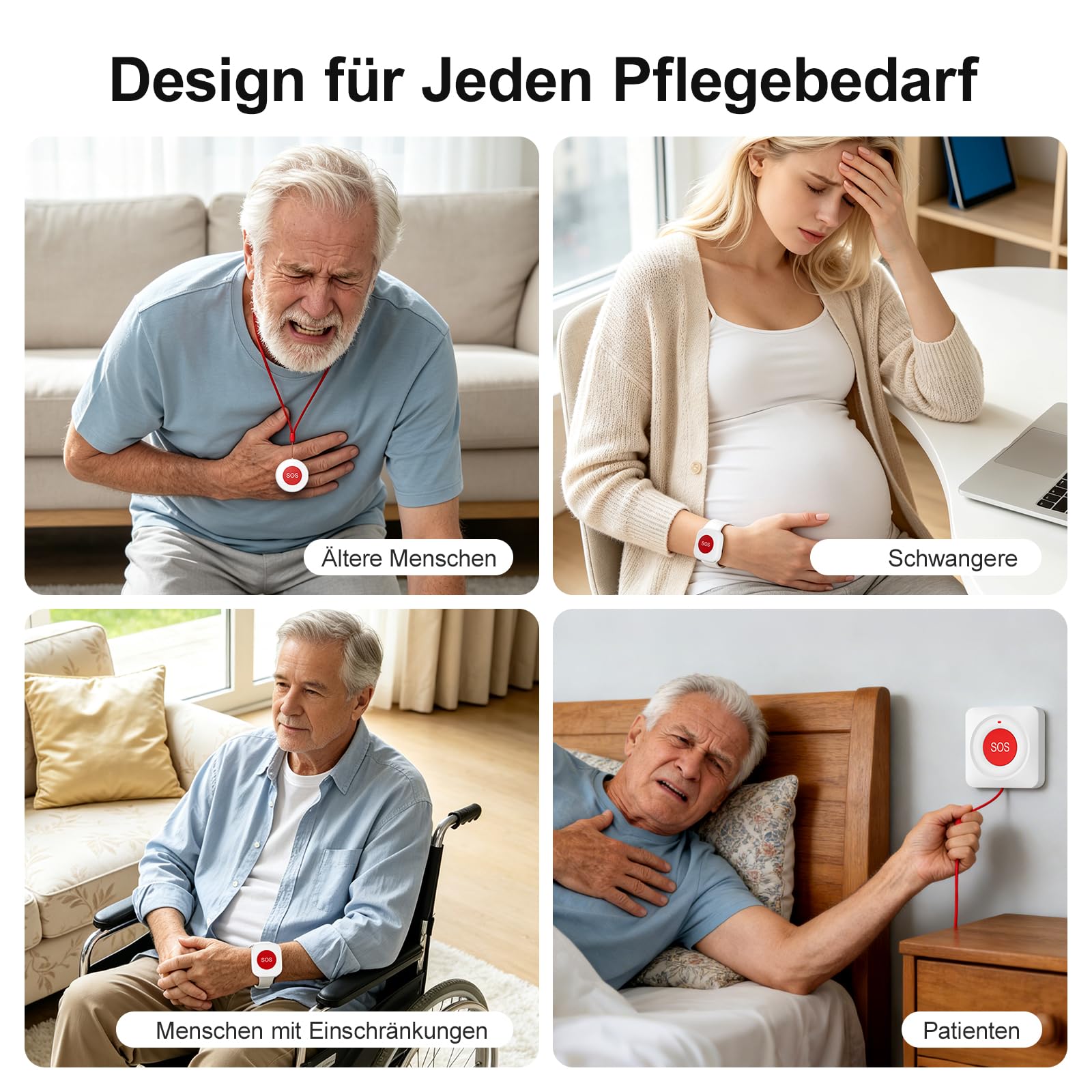 Tuya Smart WiFi Hausnotruf, Notrufknopf für Senioren, Anzeige & App-Benachrichtigungen, Tragbares Notfallarmband Notrufknopf, 2 Notfallknopf,1 Armband,1 Empfänger für Senioren,Behinderte,Kinder