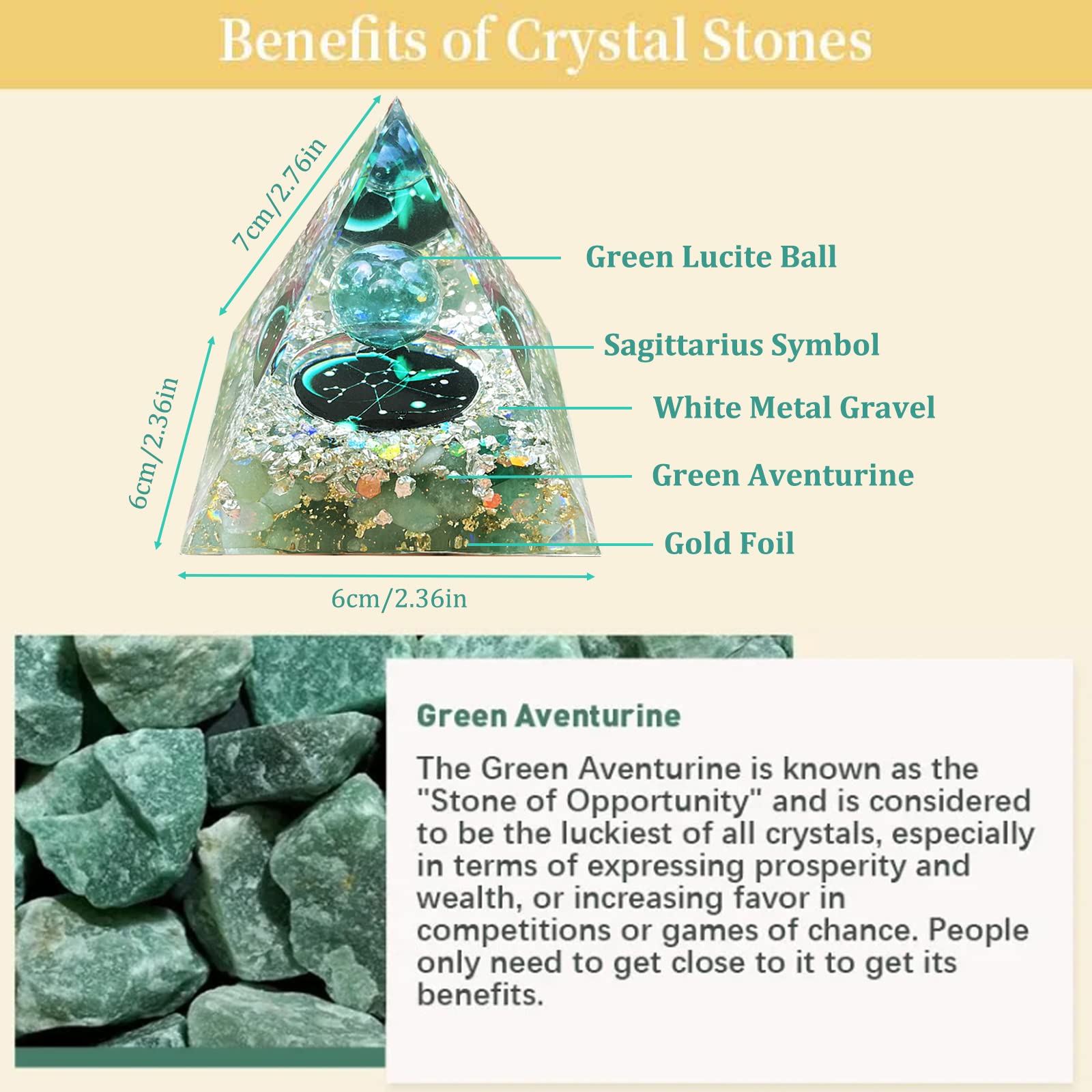 Crystal Pyramid, Green Aventurine Zodiac Sagittarius Orgone Pyramid, Healing Crystal - Image 3